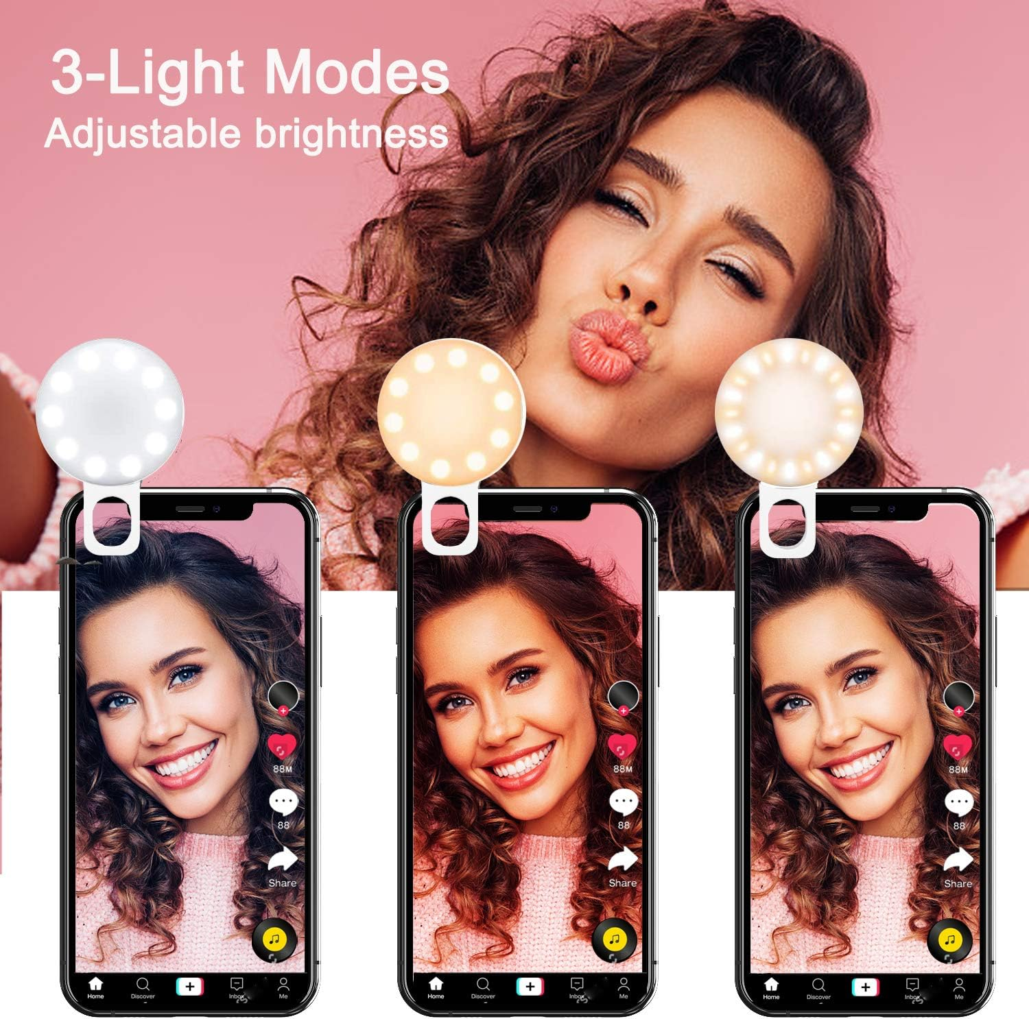 Mini Ring Light, Sansent Small Clip on Ring Light,Portable LED Light for Phone, 3-Level Adjustable Brightness Selfie Light (0.4 Inch) image number 4