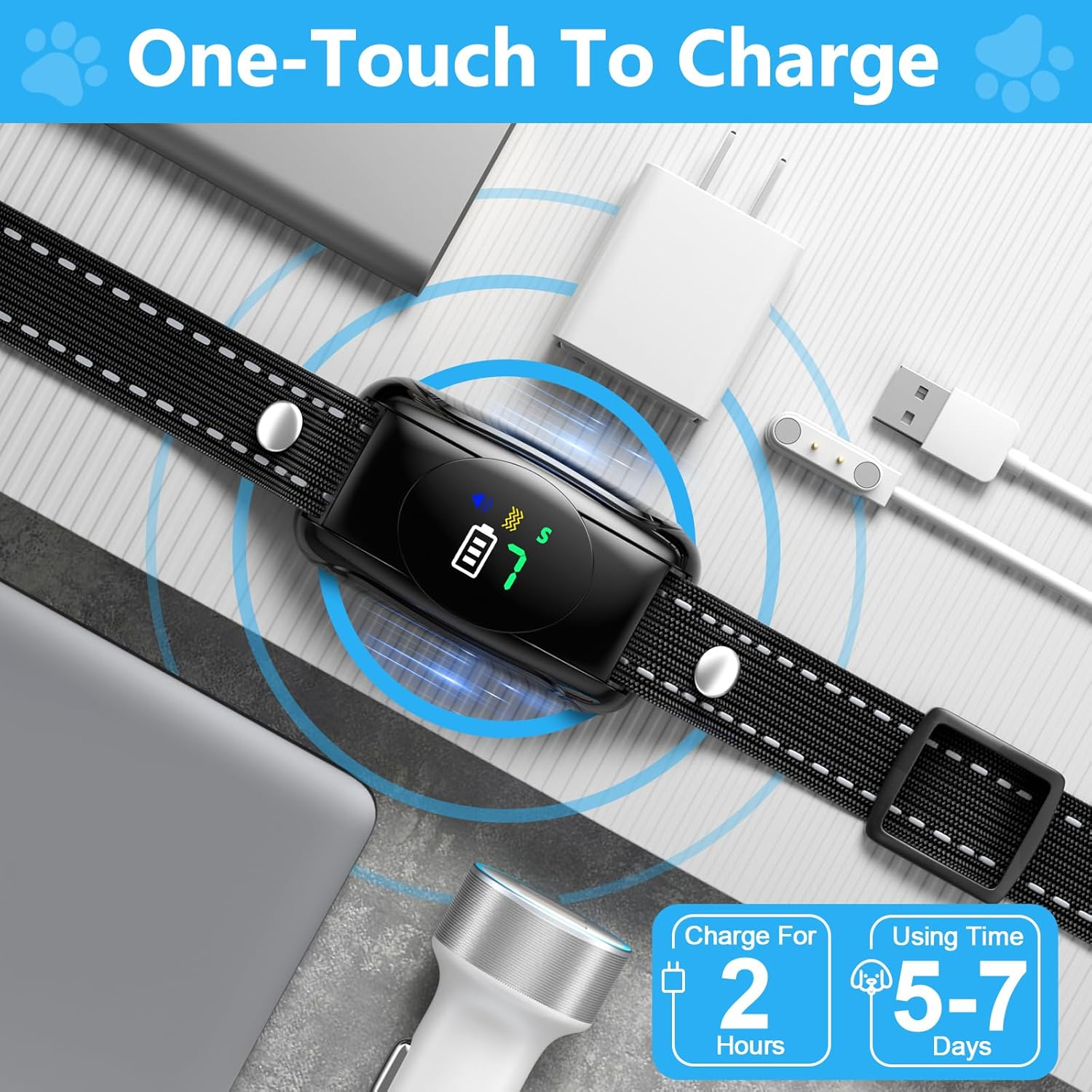 2 Pack No Shock Bark Collar for Medium & Large Dogs &ndash; Rechargeable anti Bark Collar with Beep & Vibration, 7 Sensitivity Levels, 100% IPX7 Waterproof & Humane Dog Bark Collar image number 5