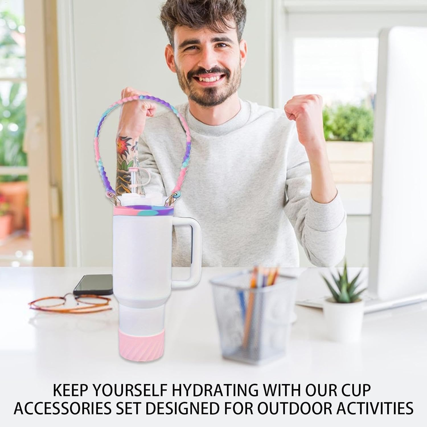 Stanley Accessories, WADY 5Pcs Cup Including Straw Cover Cap, Water Bottle Handle Strap, Leak Stoppers, Silicone Boot for 30Oz 40Oz Tumbler(Coloured)