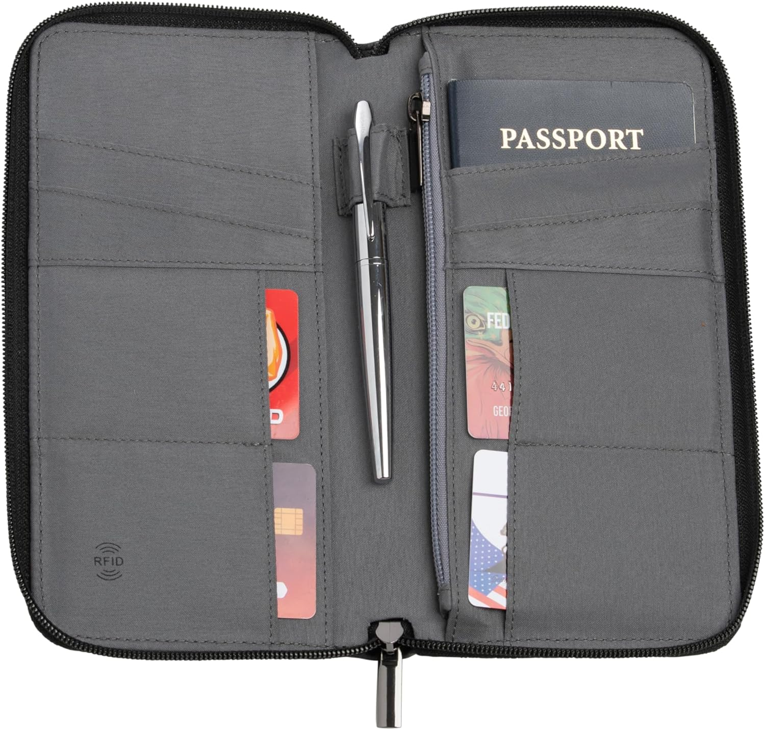 Brookstone Passport Holder - Durable Family Travel Document Wallet Organizer Essentials with Rfid-Blocking and Wristlet Strap, Black, One Size image number 2