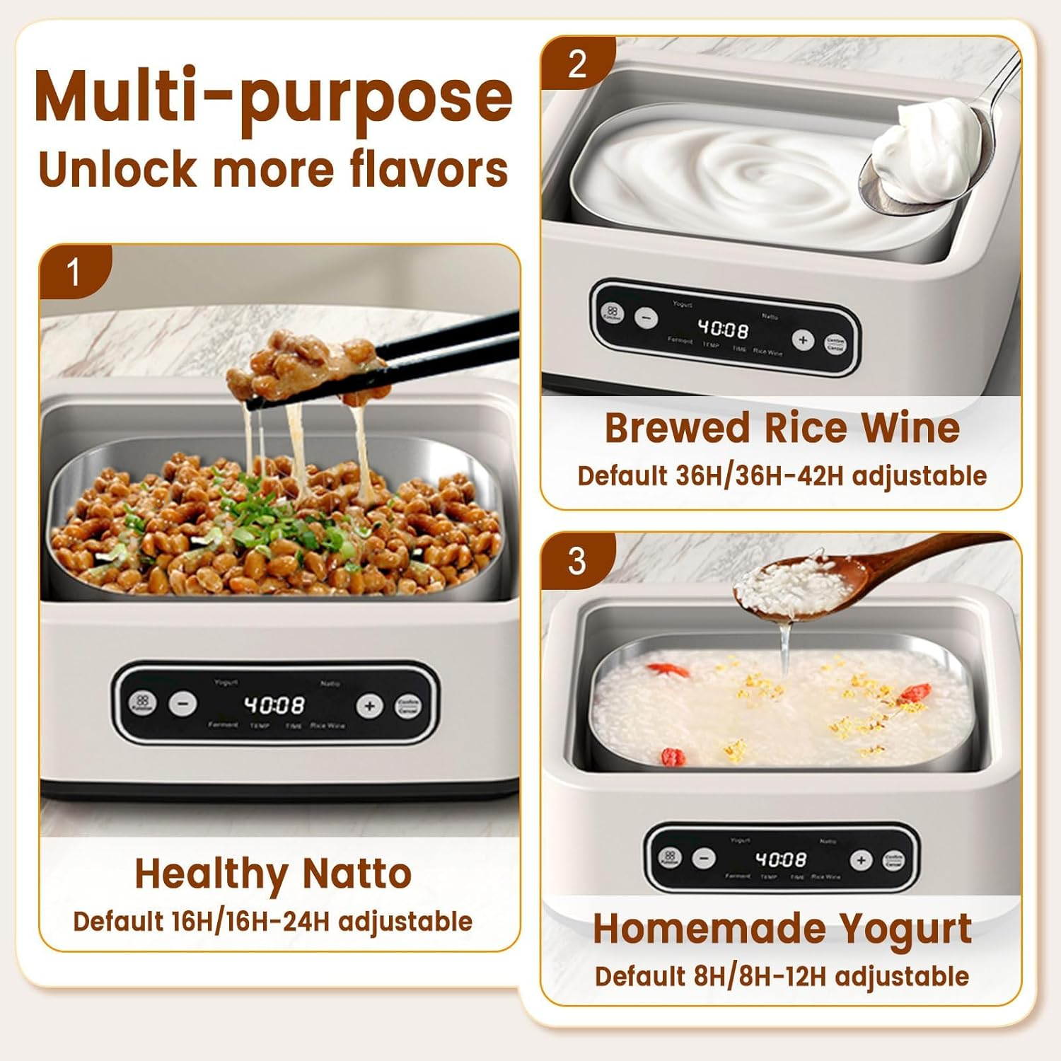 Yogurt Maker Machine, Automatic Yogurt Maker Temp Control & Smart Timer, Homemade Greek Yogurt Machine, Includes 9X100Ml/3.4Oz Glass Jars & 1.6L Stainless Steel Liner image number 3