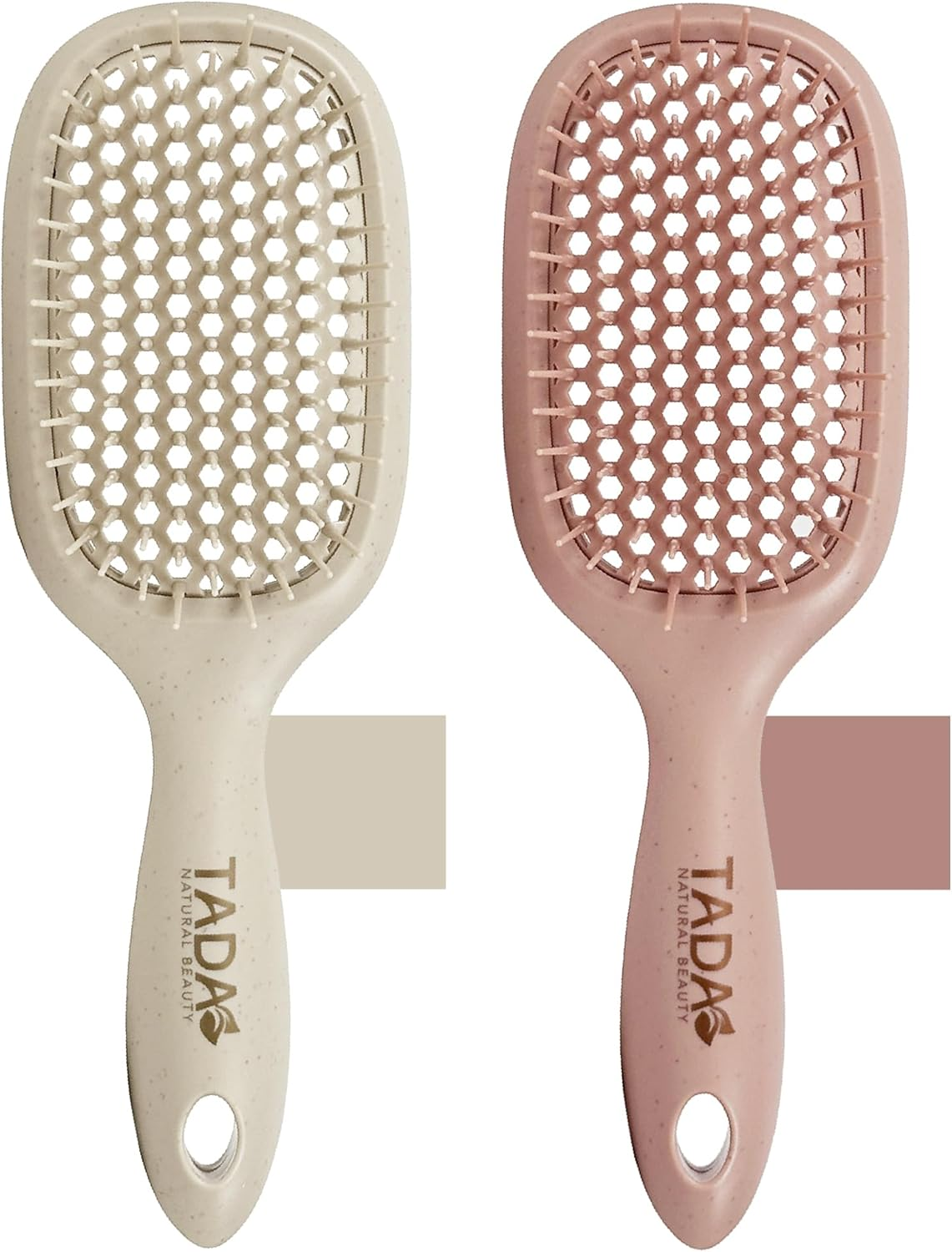 TADA Natural Beauty Hair Brush Detangler for Curly, Thick, Wavy, and Thin Hair - Ventilation Holes for Quick Drying and Styling, Detangler Brush for Women, Men, Kids (4 Colors) (2PK #1)
