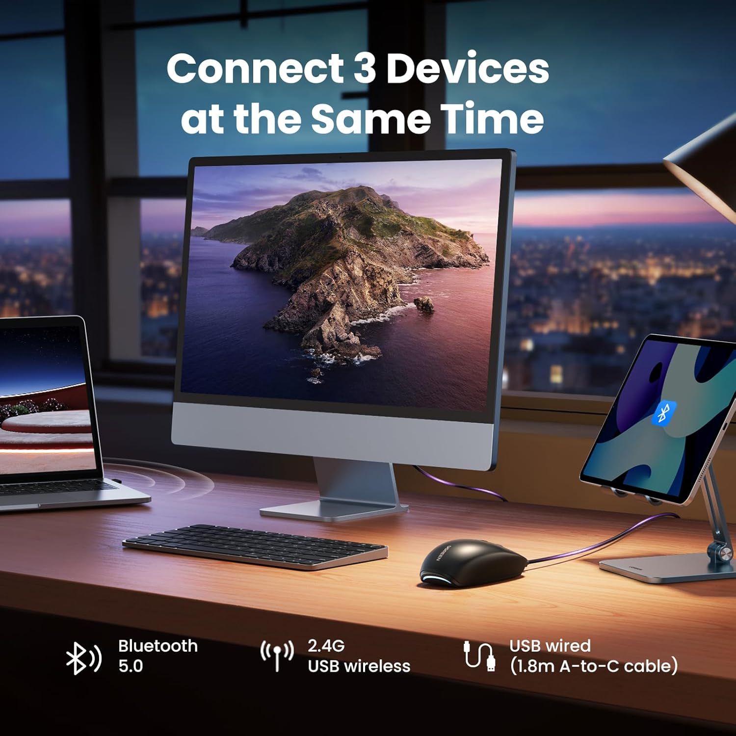 UGREEN Wireless Gaming Mouse, 2.4G Ergonomic Optical, 5 Adjustment Levels 5000 DPI, 5 Programmable Buttons Lightweight Rechargeable Bluetooth for Laptop, PC, Computer, Chromebook, Notebook