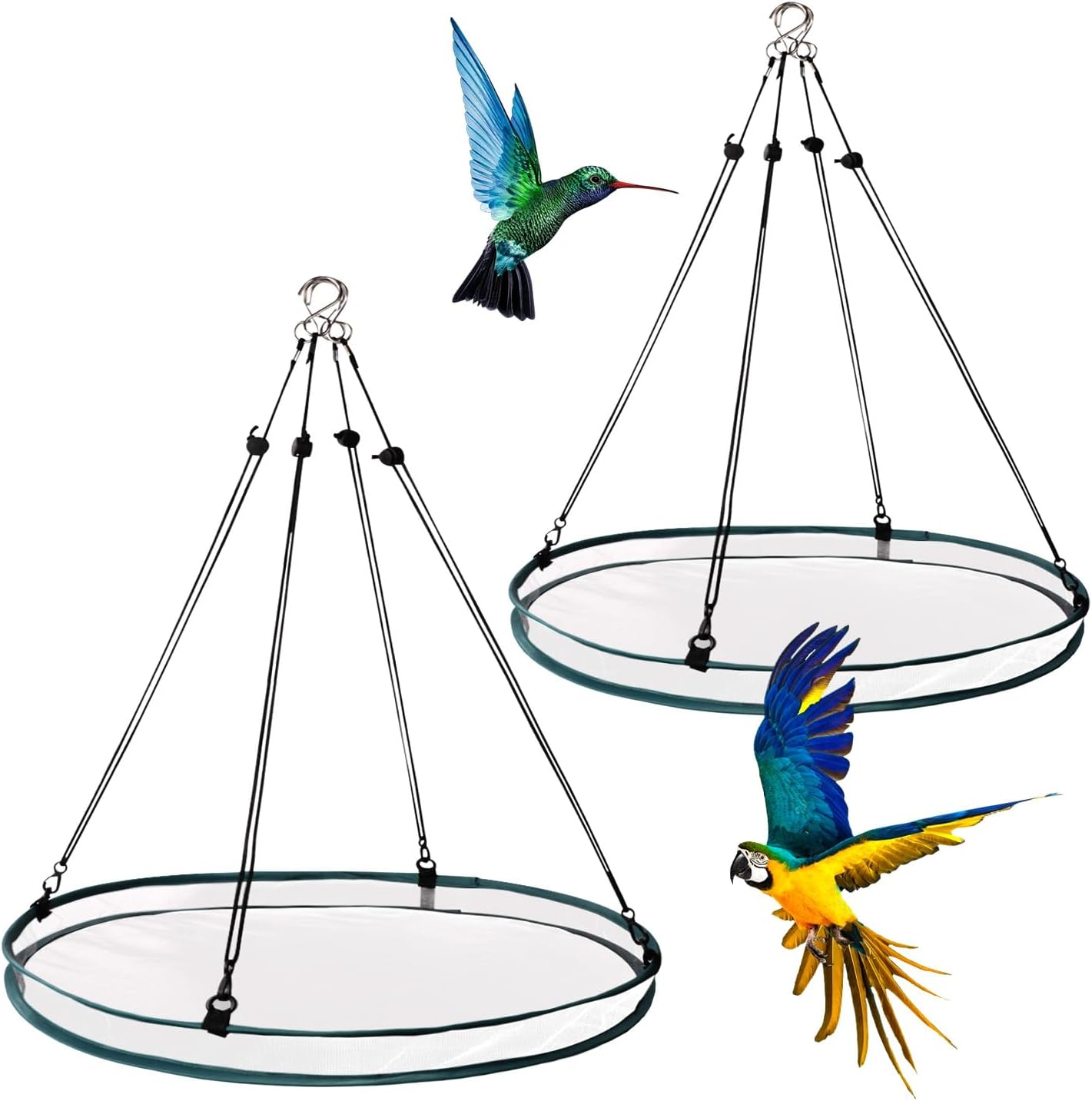 Lyreh 2 Pcs Bird Seed Shell Trays with 8 Pcs Hooks, Hanging Bird Seed Tray Holder Platform Feeder for Attracting Birds Outdoors Backyard Home Garden image number 2