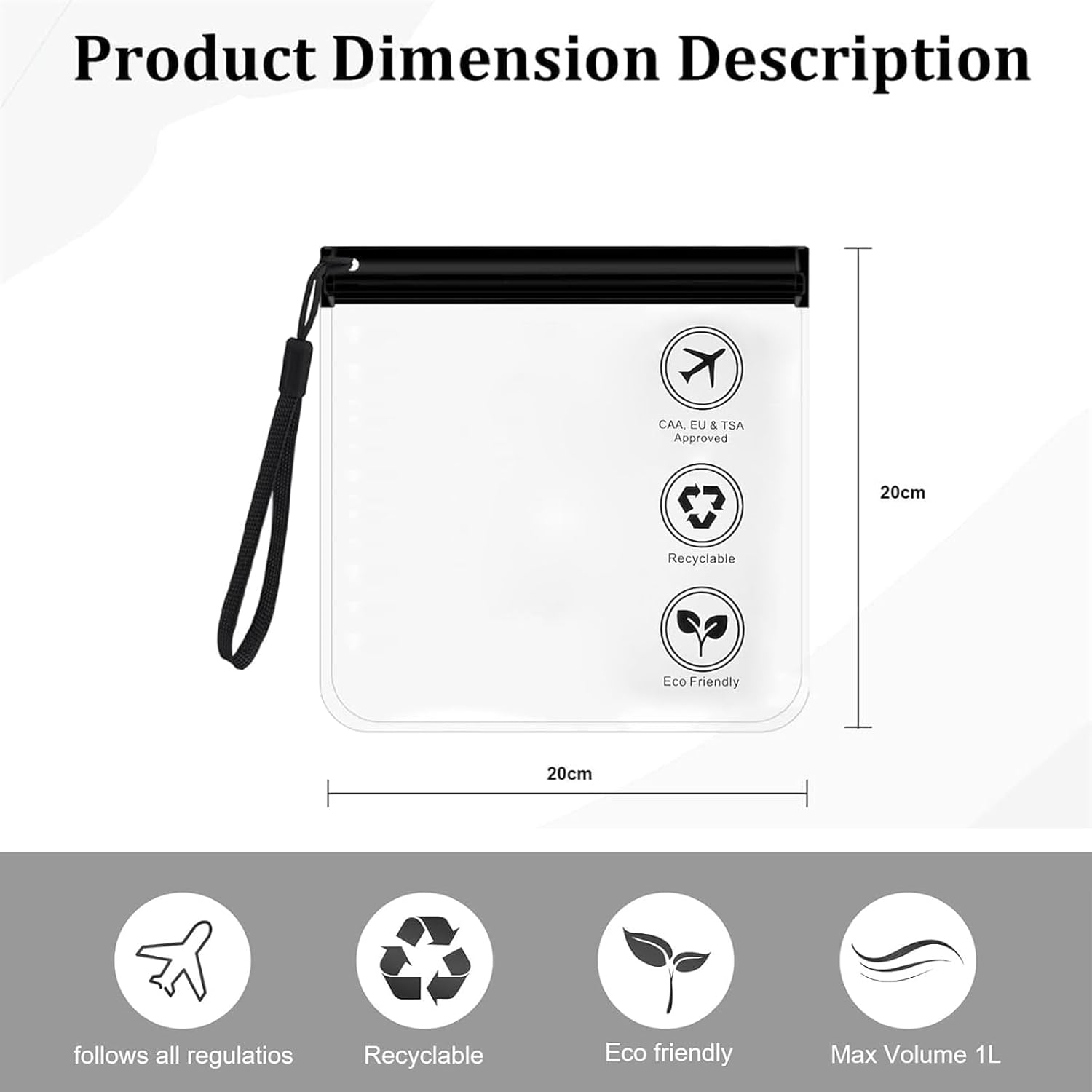 4Pcs TSA Approved Clear Travel Toiletry Bags Waterproof Toiletry Bag 20X20Cm,Airport Airline Compliant Transparent Bag,For Liquids, Makeup | Travel-Friendly & Portable Cosmetic Storage image number 4