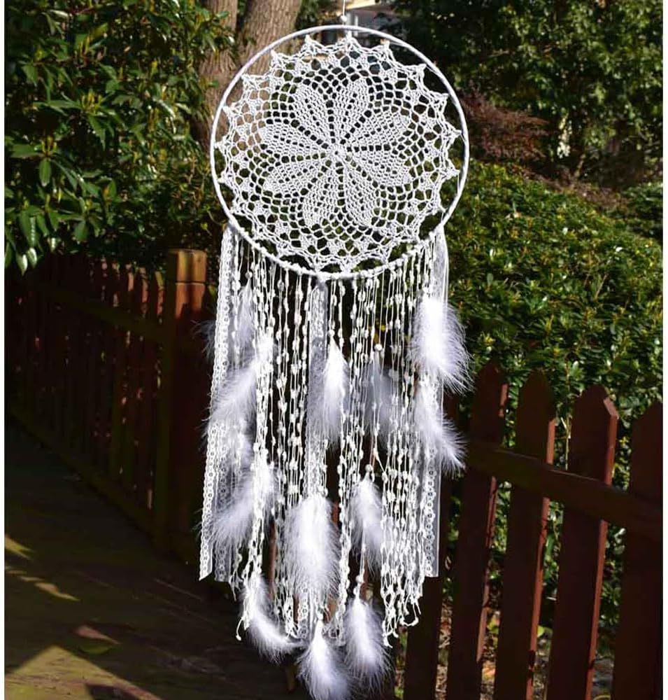 Easybravo Large Boho Dream Catcher with White Feather Macrame Wall Hanging for Vintage Wedding Home Decorations 13.7In Circle 45.3In Long