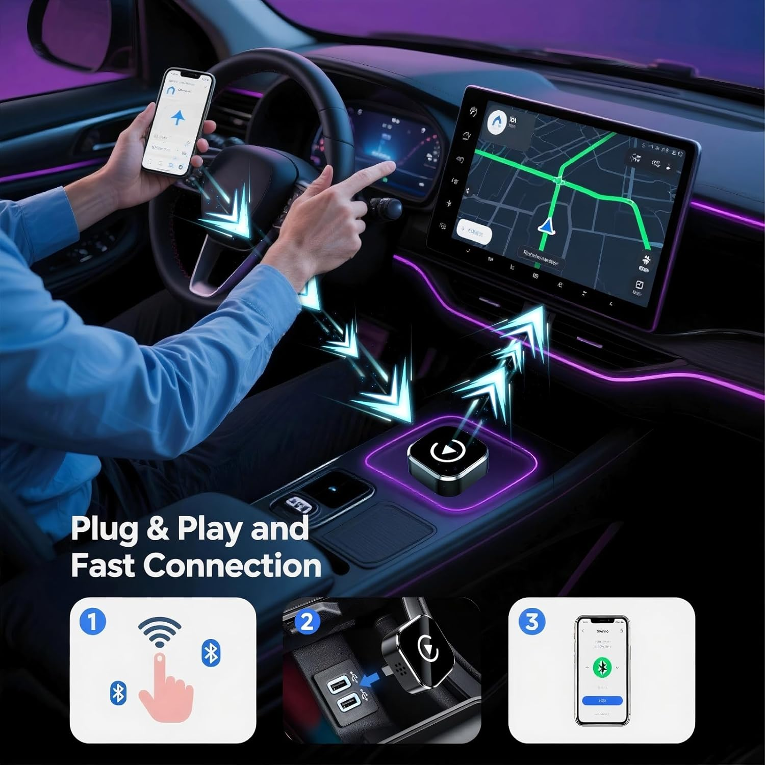 Upgraded Mini Wireless Carplay Adapter Upgrade Wired Carplay to Wireless for Cars with Built-In Wired Apple Carplay Plug and Play Easy Use Fast USB USB-C Port Stable Connection Car Play for Iphone image number 6