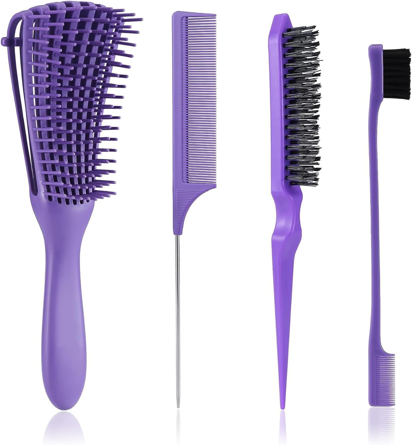 Detangling Brush with Hair Styling Comb Set, Hair Brushes for Women Men Kids Curly Hair, Hair Brush Set Include Detangler Brush Teasing Hair Brush Rat Tail Comb Edge Brush (Black)
