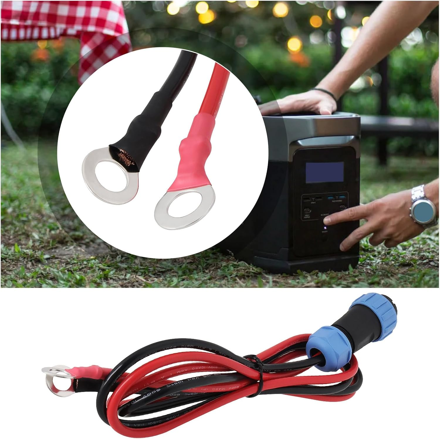 YINETTECH 1Pc 2 Pin SP21 Aviation Male Plug to O-Terminal Cable 10AWG Waterproof IP68 Suitable for Portable Charging Stations Batteries Etc(1M) image number 2