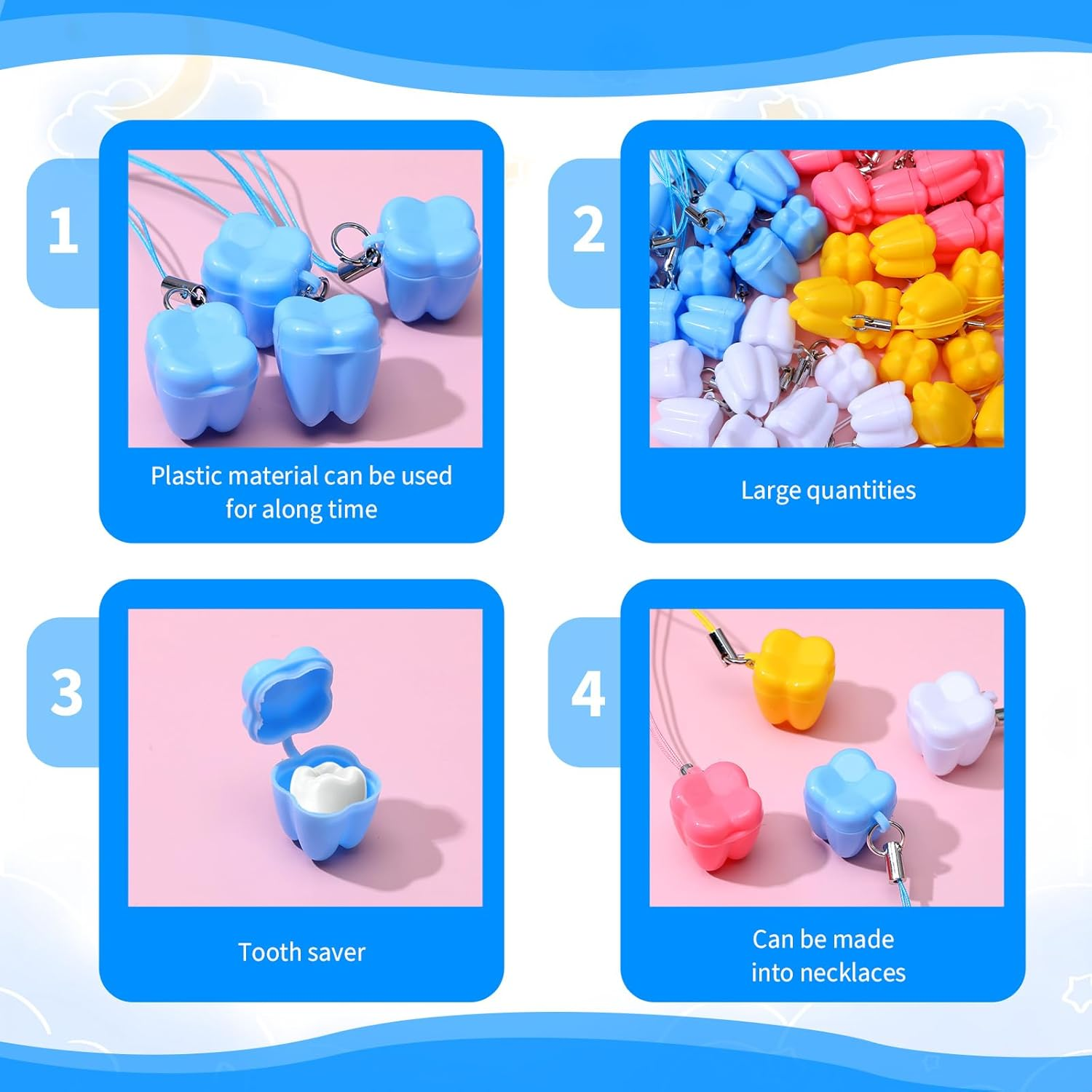 Tooth Saver Necklaces 40 Pcs Milk Tooths Storage Box Lost Teeth Necklace Tooths Fairy Bag Organizer Case Tooth Holder for Kids Teeth Party Supply Ornaments Accessories Keepsake Treasure image number 6