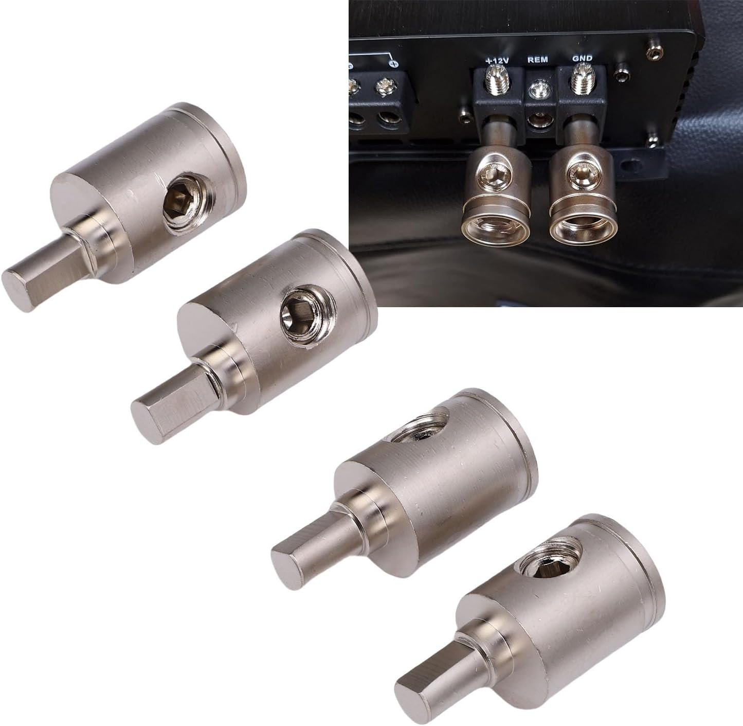 CHICIRIS 0 Gauge Amplifier Wiring Kit 4PCS Brass Amp Input Reducers High Strength Material Stable Connection High Compatibility Easy Installation with Accessories for Car Stereo System (0GA to 4GA) image number 1