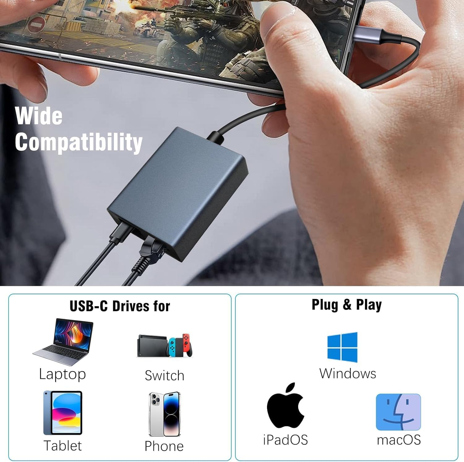 USB C/Ethernet Charger Adapter (Provides Connected Devices with up to 100W Power and Ethernet Data Rates of up to 1000Mbps) USB-C to Ethernet Cable for Macbook Air, Macbook Pro & Windows image number 3