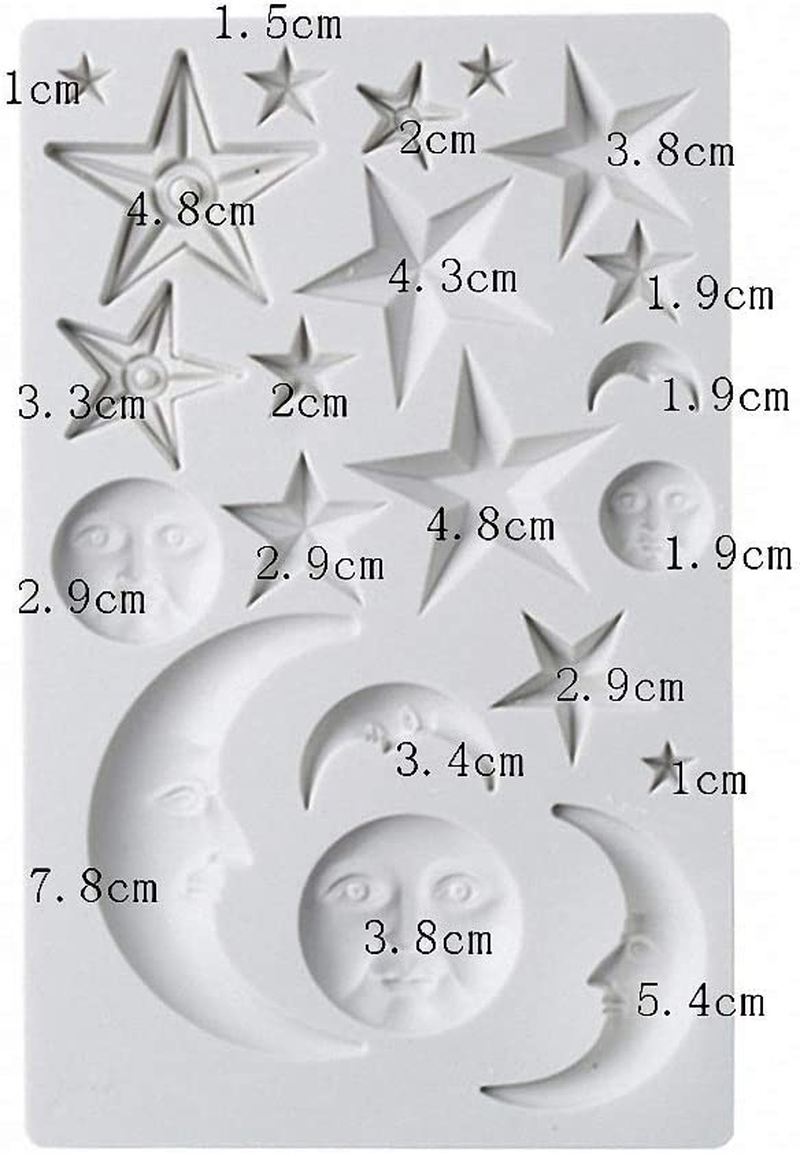 Sun, Moon & Stars Cake Fondant Molds, Sun Face Crescent Moon Silicone Sugar Craft Gum Paste Chocolate Candy Mold Polymer Clay Resin Epoxy Mold Twinkle Twinkle Little Star Cupcake Decorations image number 4
