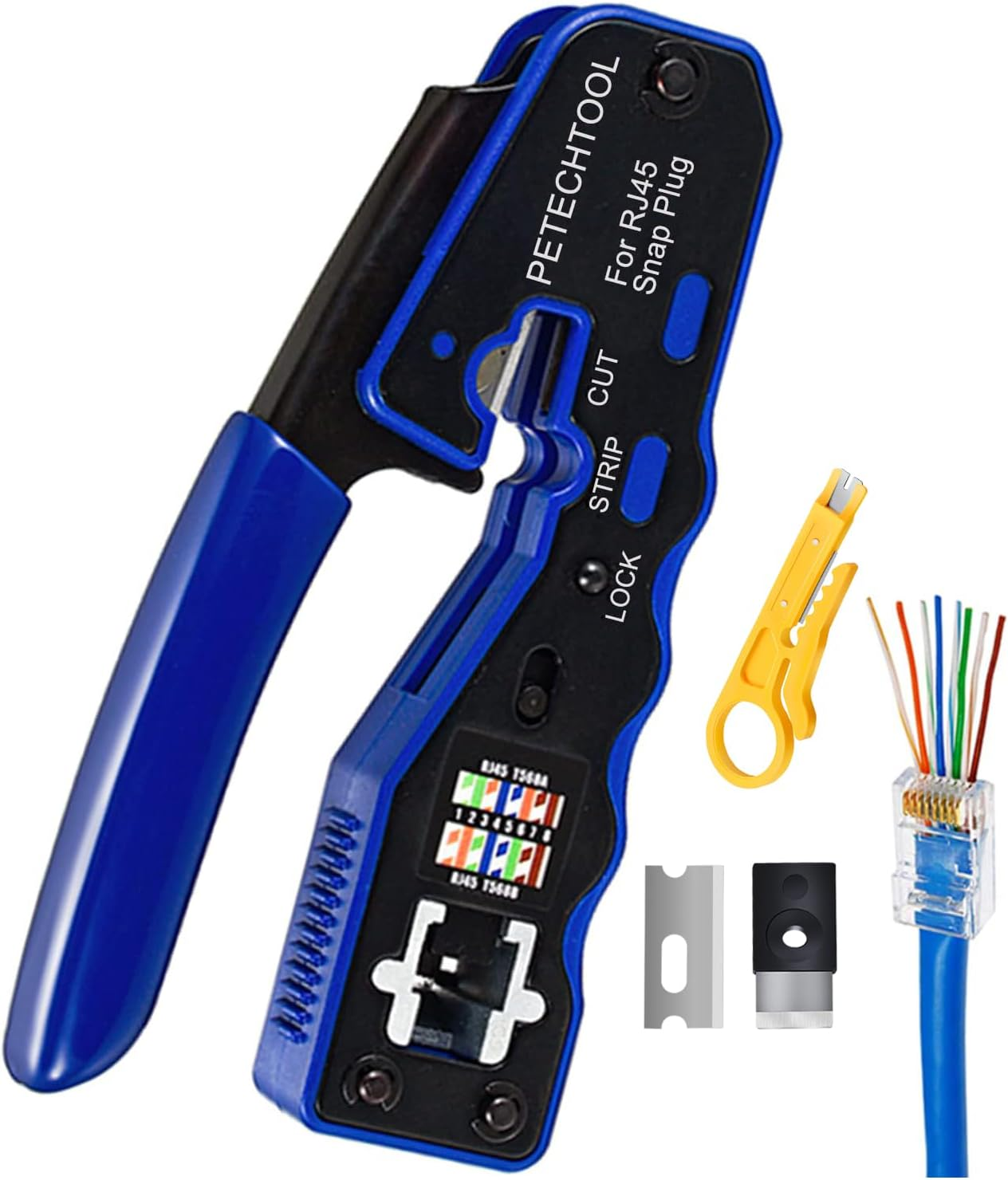 RJ45 Crimp Tool Pass through Crimper Cutter for Cat6A Cat6 Cat5 Cat5E 8P8C Modular Connector Ethernet Crimper Tool image number 3