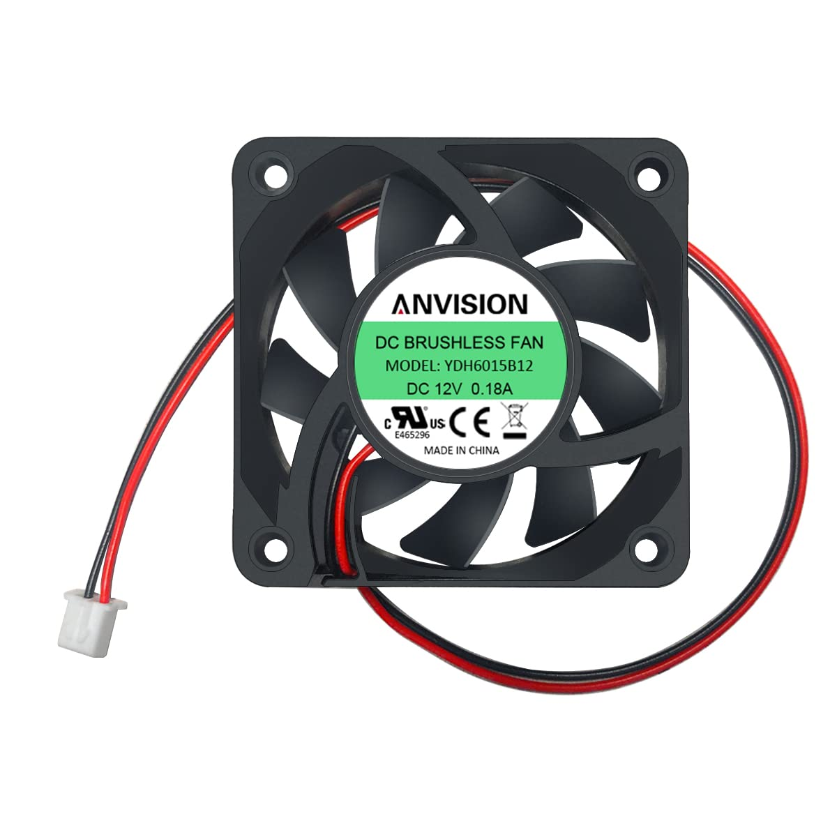 ANVISION 60Mm X 15Mm DC 12V Brushless Cooling Fan, Dual Ball Bearing, 2-Pin