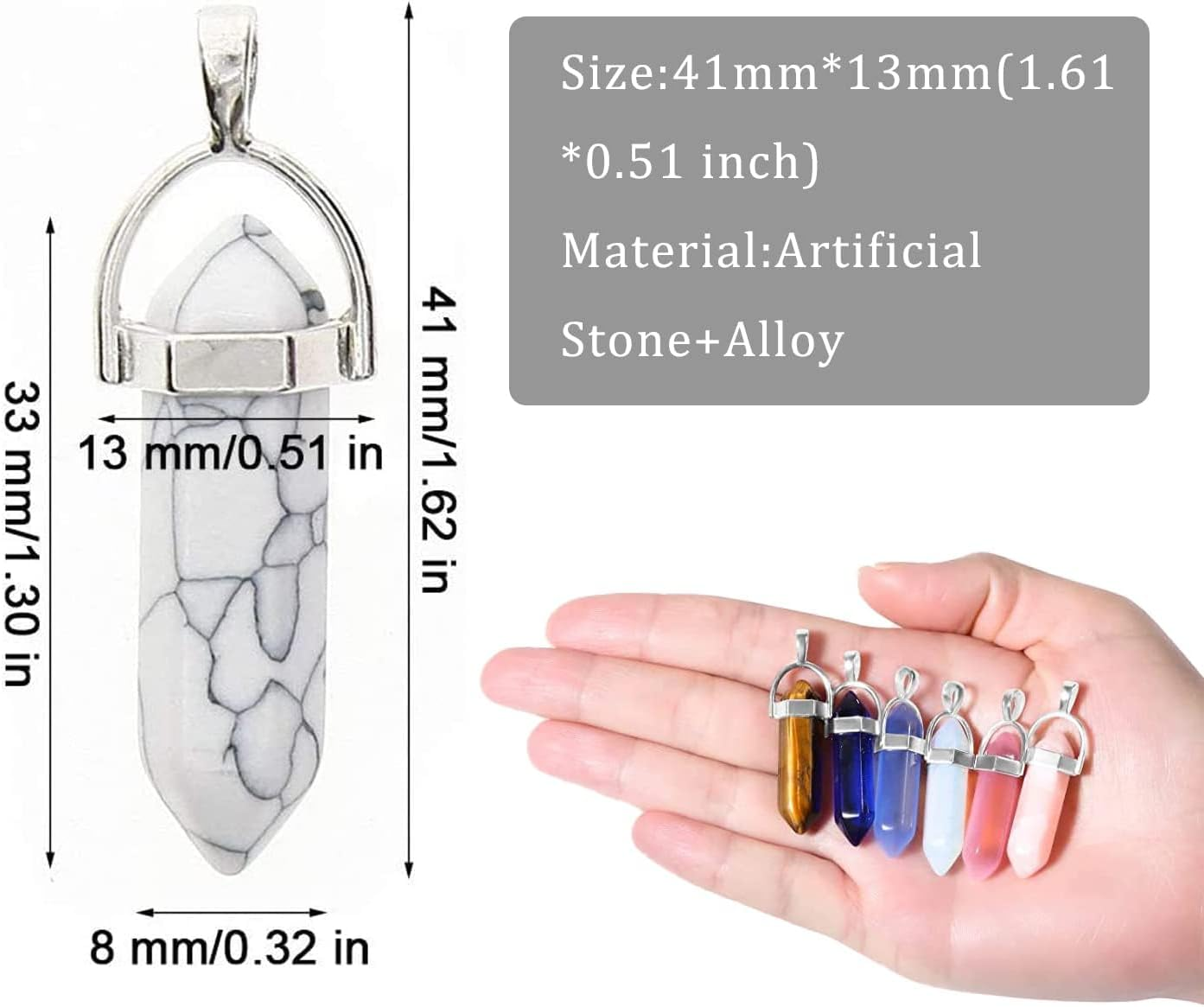 50Pcs Crystal Stone Pendant Necklaces Accessories, Healing Stone for Reiki Chakra Meditation Therapy Deco, Diy Necklace Jewelry Making image number 6