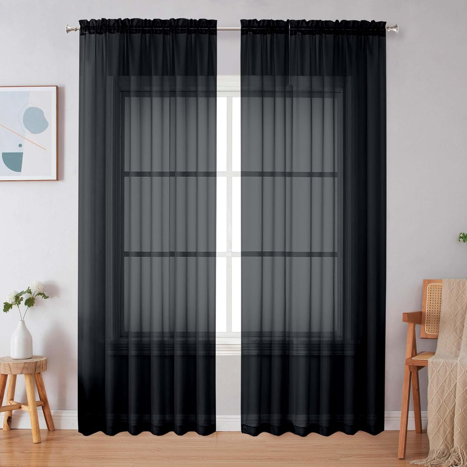 Simplebrand Hunter Green Sheer Curtains 96 Inches Long 2 Panels, Light Filtering Rod Pocket Solid Color Window Sheer Curtain Panels, Elegant Curtains & Drapes for Living Room, Bedroom, 42" W X 96" L