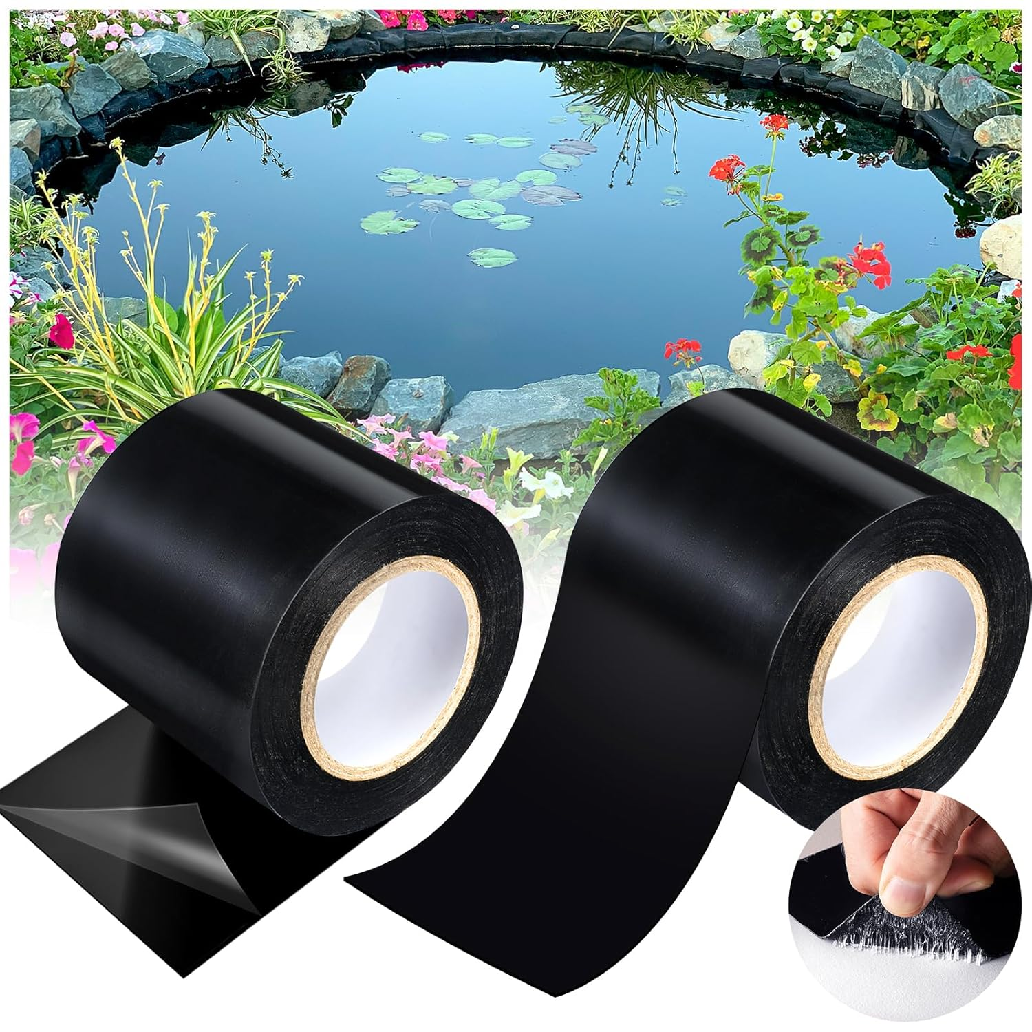 2PCS Pond Liner Seam Tape,3.9" X 16.4'Self Adhesive Double Sided Pond Seam Tape for EPDM Pond Liners,Waterproof Pond Liners Repair Patch for EPDM Pond Liner Garden Cover Repair (3.9" X 16.4' /2Pcs) image number 5