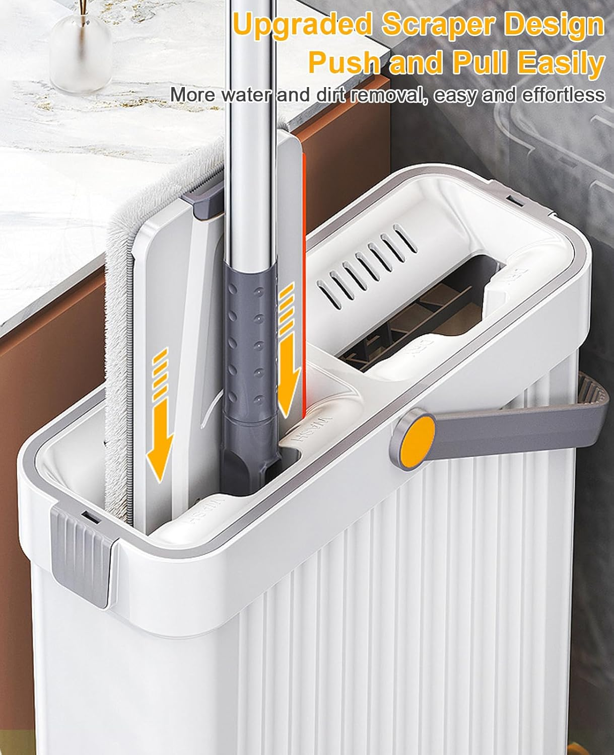 Mop and Bucket with Wringer Set, Flat Floor Mop and Bucket System with 6 Microfiber Pads, Hands Free Wet and Dry Use Mop Set, Long Handle Flat Mops for All Floor Types and Windows Cleaning image number 1