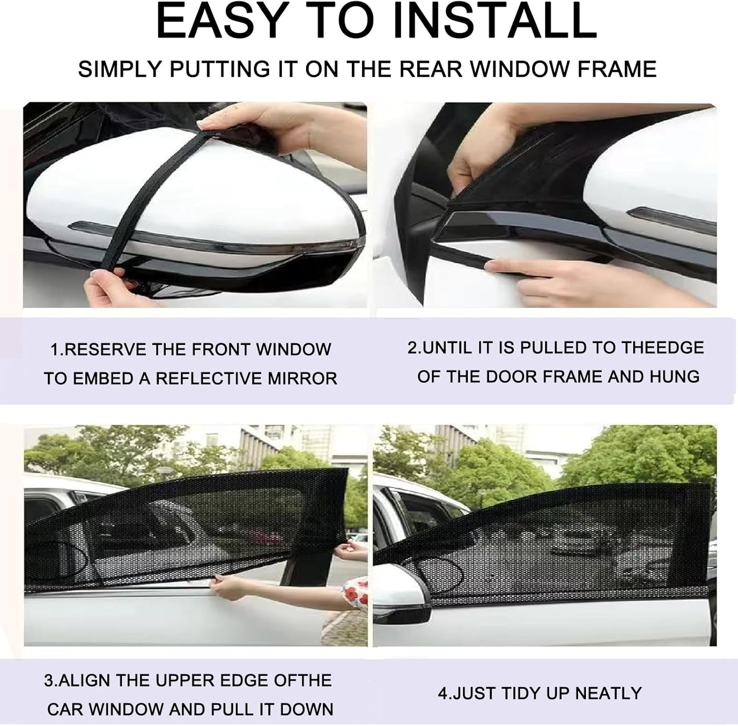 Car Side Window Sun Screens, Stretchy Mesh Sunshade & Mosquito Net Protector, Universal Fit for Most Cars, Suvs, and Trucks (Front&Rear Windows) image number 5