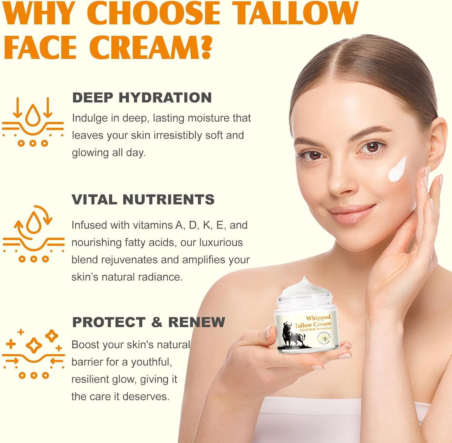 Beef Tallow for Skin, Whipped Tallow & Honey Balm, Organic Tallow Face Moisturizer, Natural Grass-Fed Beef Tallow Cream with Raw Honey for Deep Hydration & Sensitive Skin Care, Suitable for All Skin Types (2.1Oz) image number 4