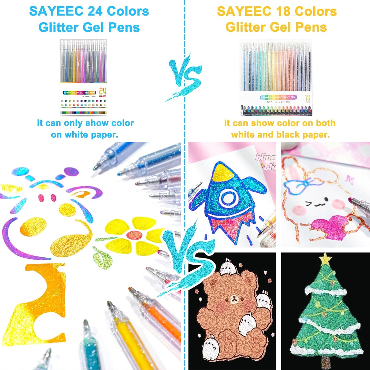 SAYEEC Glitter Gel Pens, 24 Colored Metallic Gel Pens Set, 1.0Mm Super Sparkle Gel Ink Pens, Art Glitter Paint Markers for Adult Coloring Books Scrapbook Journaling Drawing Doodling Note Taking Crafts - 24 Colors image number 4