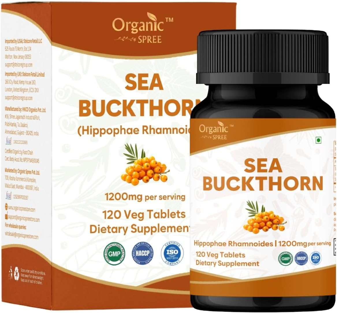 Sea Buckthorn 120 Tablets | Omega 7 | Hippophae Rhamnoides | GMP and HACCP Certified | 120Tab image number 1