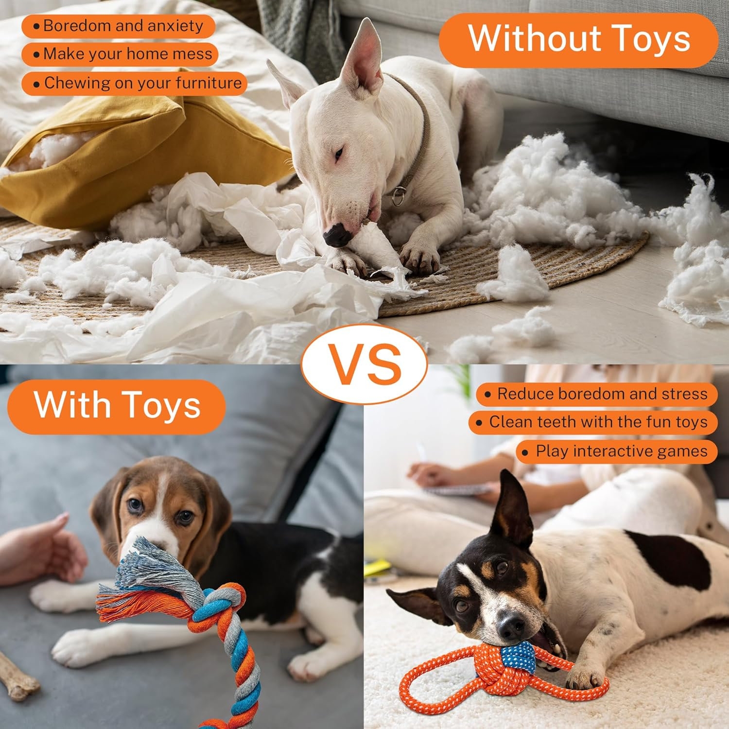 Toozey Dog Toy Small Dogs, Pack of 8 Puppy Toys, Intelligence Chew Toy and Squeaky Durable Dog Rope, Natural Cotton & Non-Toxic, Relieve Stress and Boredom image number 3