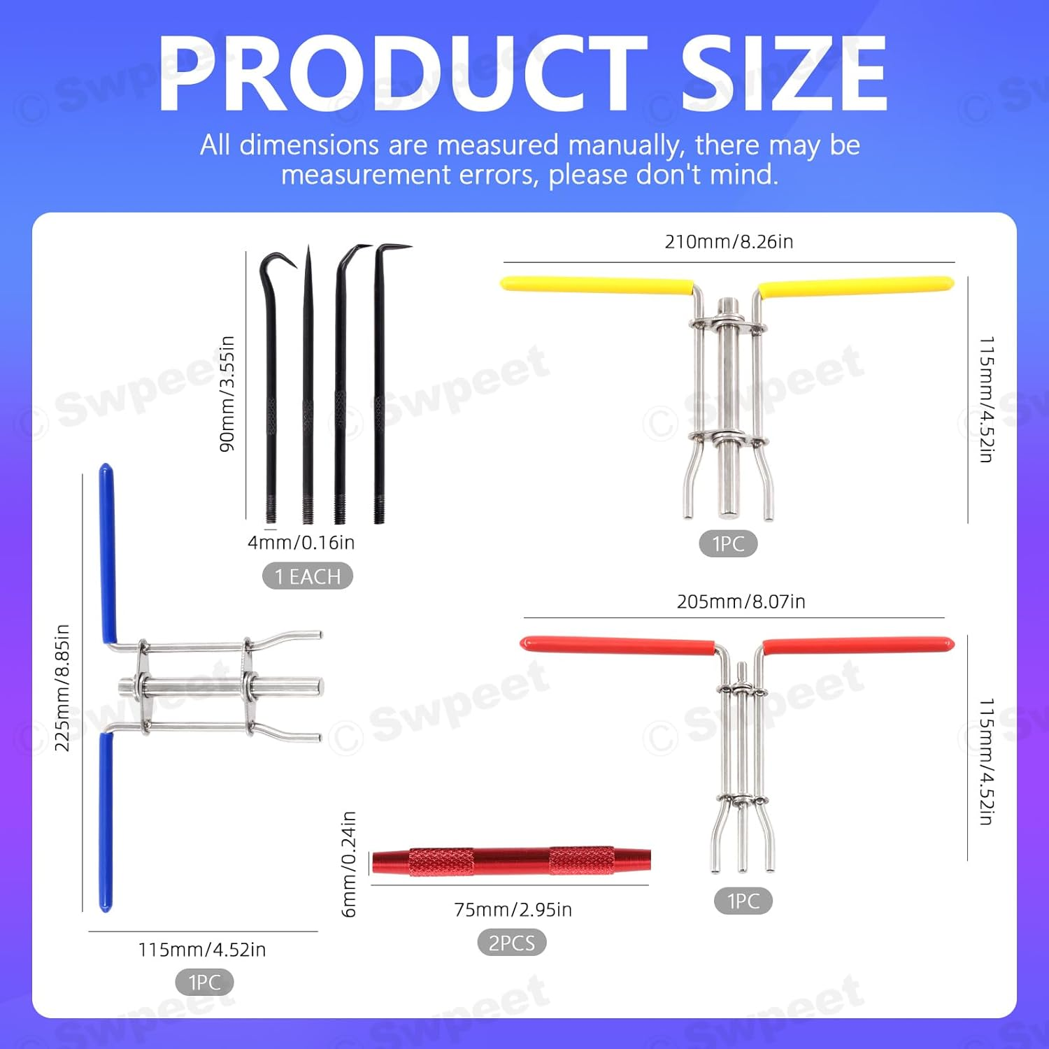 Swpeet 5Pcs Hydraulic Seal Installation Tool Hydraulic Cylinder Piston Repair Seal Tools U-Cup Rod Seal Twister Installation Tool with Pick and Hook Kit O-Rings Install Tool Set for Automotive（S/M/L） image number 1