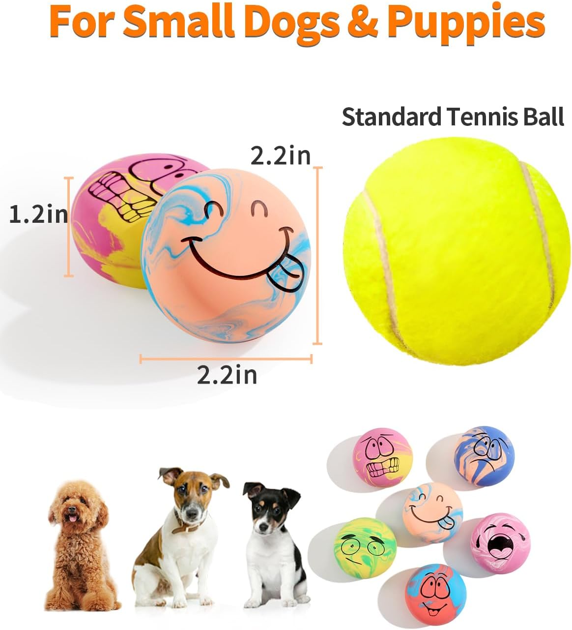 SCHITEC Squeaky Dog Toys [6 Pack] Interactive Latex Rubber Squeak Ball Toy, Soft Fetch Play Balls for Puppy Small Dogs image number 2
