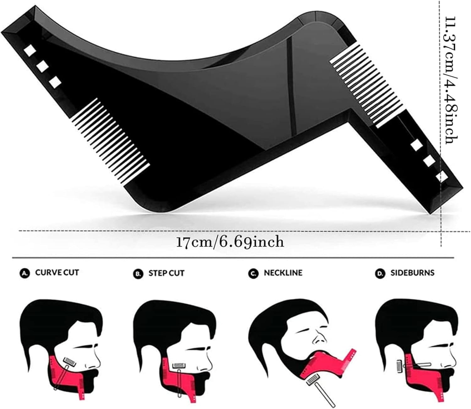 TAVVKE 2 Pack Beard Shaping Tool with Comb for Men - Create Perfect Symmetric Lines and Trim with Beard Trimmer Hair Clipper - Black*1 image number 4