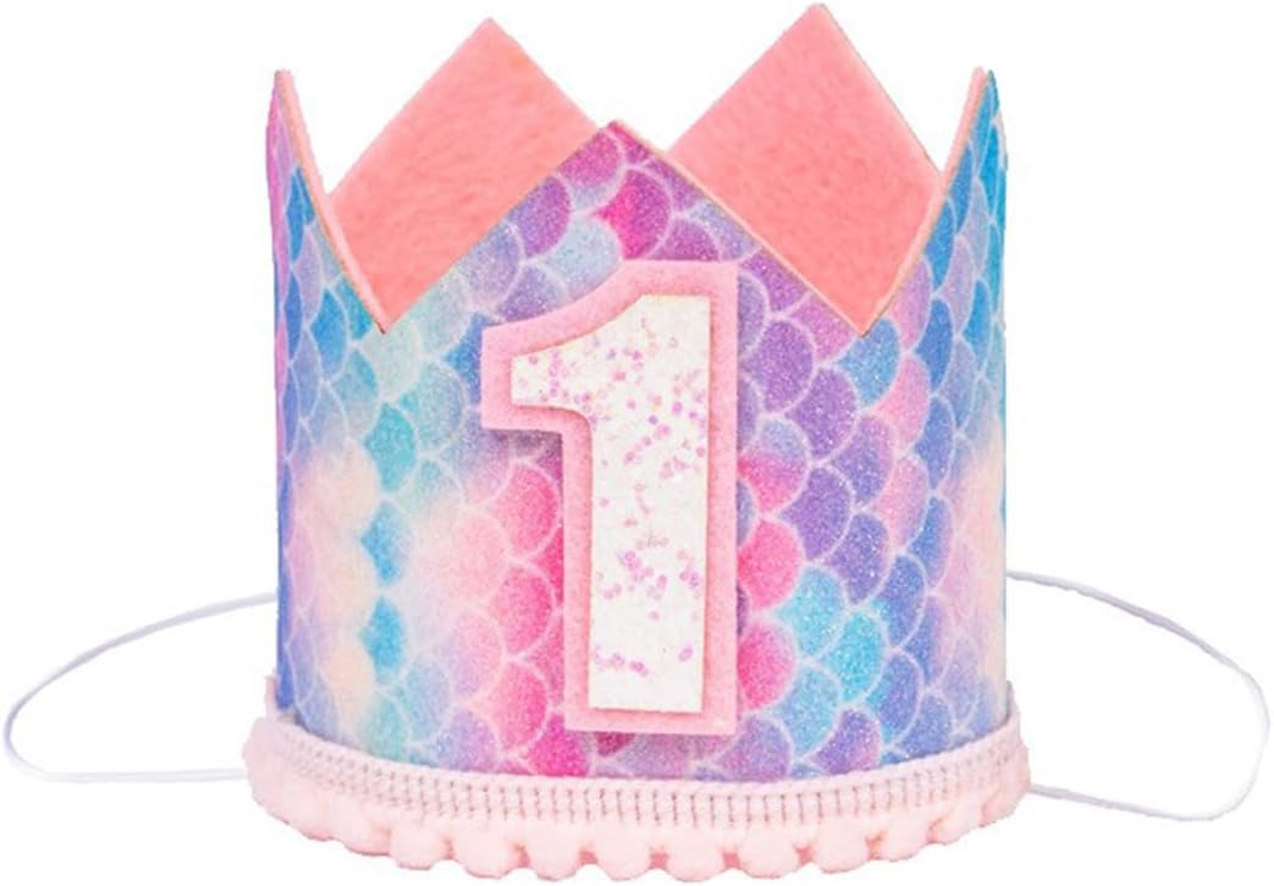 Mermaid 1St Crown Birthday Hat Mini Crown Party Decorations 1St Hat for Baby Girls Birthday Party Supplies (1)