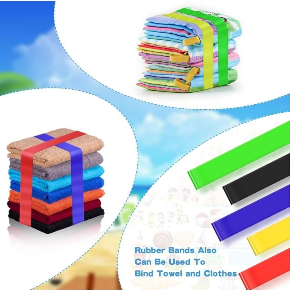 Jindizi Towel Bands for Beach Chair, 6 Pcs Beach Towel Clips, 6 Colors Windproof Beach Towel Clip Bands, Stretchable and Colorful Beach Chair Bands for Cruise Chairs, Beach, Pool image number 3