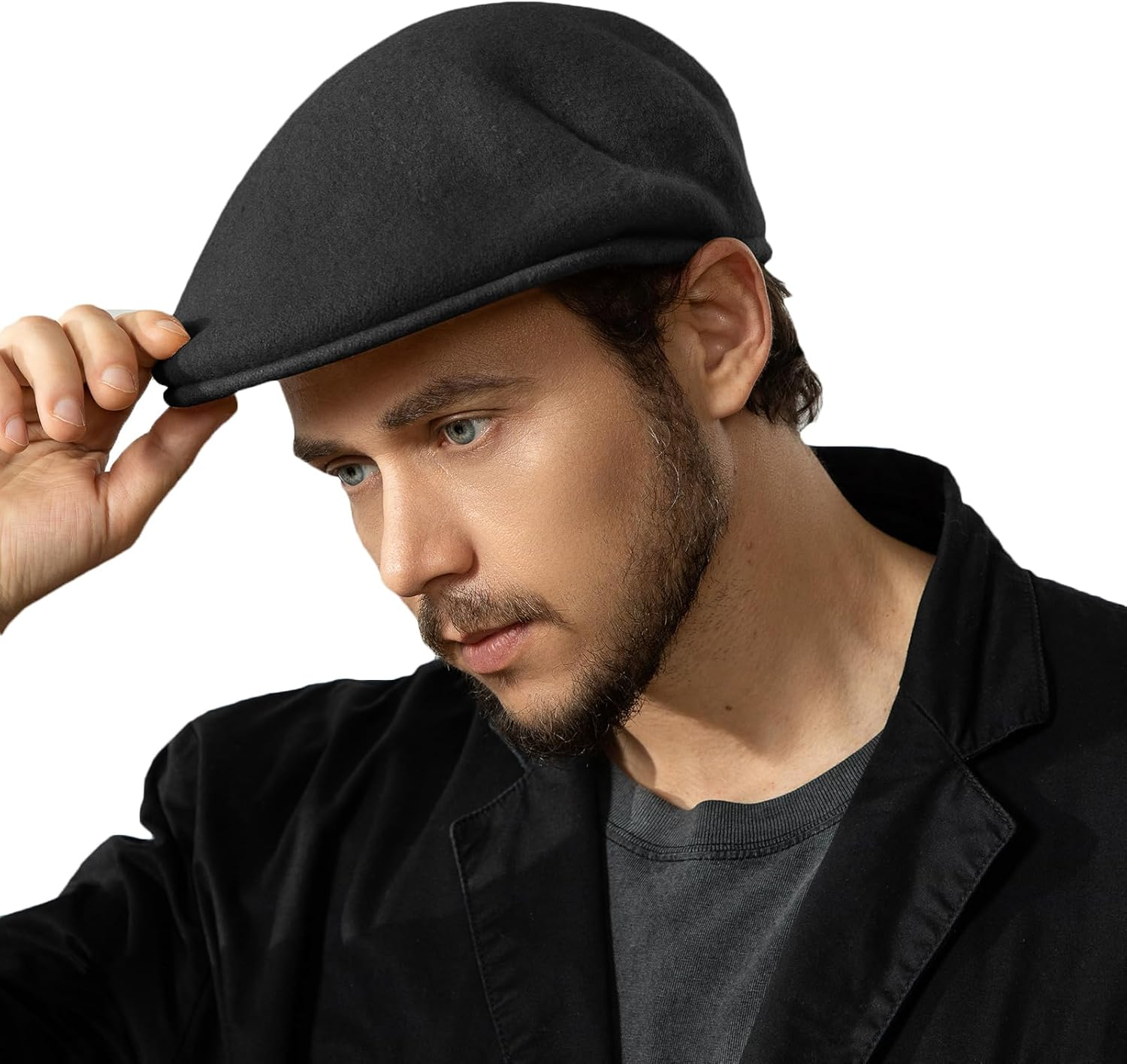 Wool Blend Mens Newsboy Caps, Classic Flat Cap Ivy Cabbie Gatsby Hat Winter Beret Hat for Men