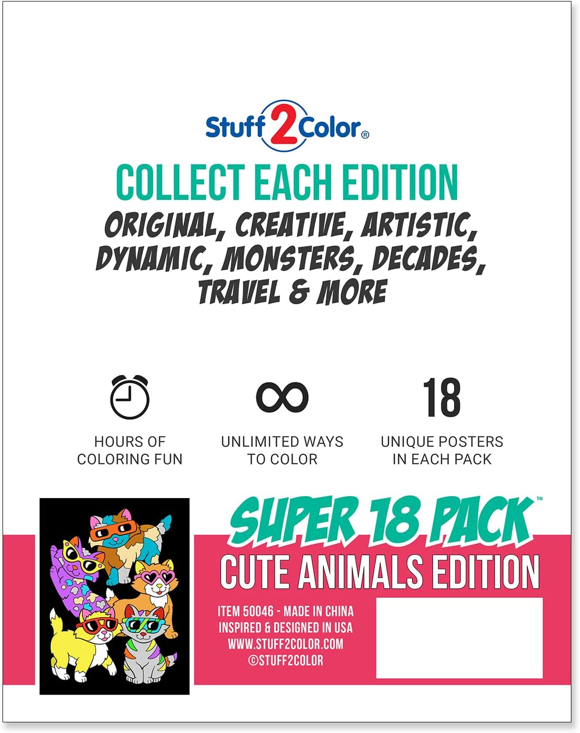 Stuff2Color Super Pack of 18 Fuzzy Coloring Posters (Cute Animals Edition) (1 Pack) image number 1