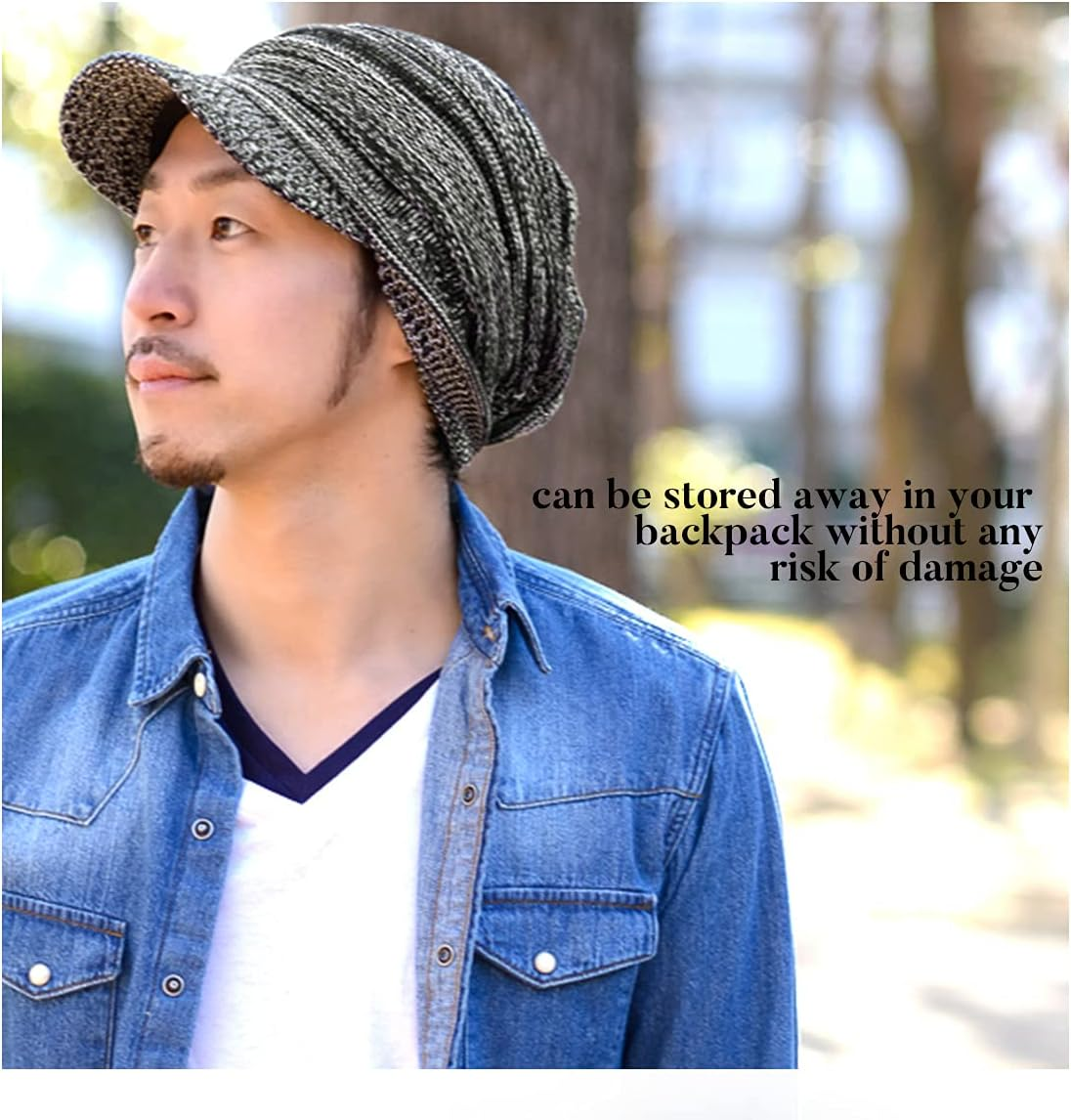 CHARM Mens Summer Knit Beanie Hat - Womens Slouchy Visor Cap Winter Baggy Slouch Knit - Black image number 7