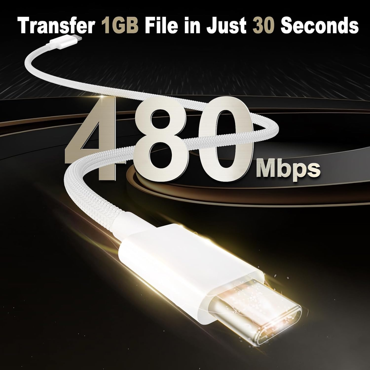 Quntis USB C Cable, 1 Pack 60W USB C to USB C Fast Charging Cable Nylon Braided Type C Cable 2M for Iphone 16 15, Ipad Mini 6/Pro 2021/Air 4, Macbook Pro 2020, White image number 3