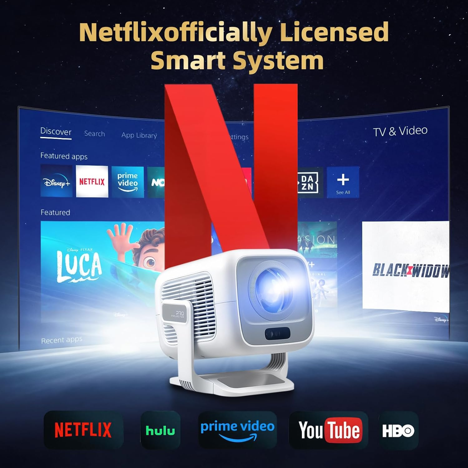 [Netflix Official & TOF Real-Time Focus] Mini Smart Projector &ndash; Native 1080P, Projector 4K, 700ANSI 1080P Full HD Wifi6 Bluetooth, Auto Keystone Correction, 3D Dolby Audio, Home Movie Projector(White) image number 5