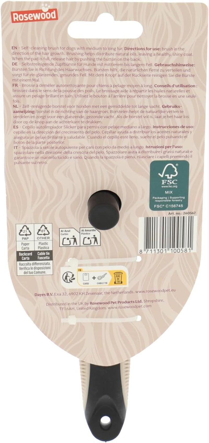 Rosewood Self Cleaning Slicker Brush for Dogs - Small - Dog Brush for Medium to Long Fur - Black - Push Button for Easy Hair Removal image number 1