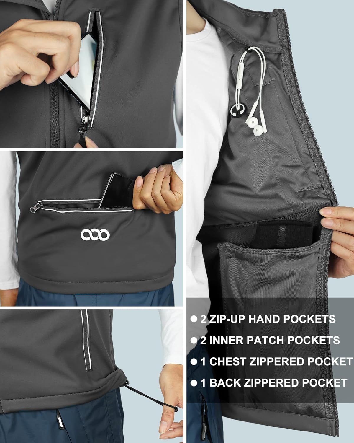 33,000Ft Men'S Lightweight Softshell Gilet, Windproof Warm Outerwear Vest Reflective Sleeveless Jacket for Cycling Running Hiking Golf Work image number 4