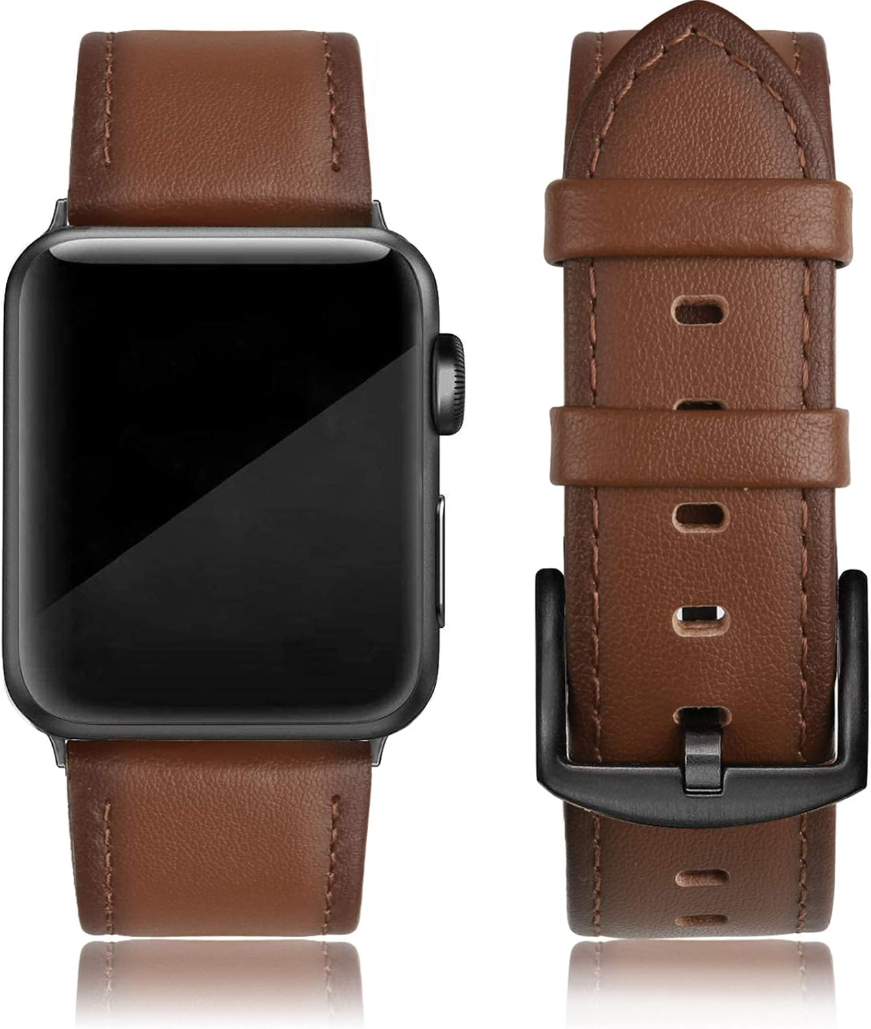 EDIMENS Leather Bands Compatible with Apple Watch 42Mm 44Mm 45Mm Band Men Women,Vintage Genuine Leather Wristband Replacement Band Compatible for Apple Iwatch Series 8 7 6 5 4 3 2 1 SE Sports Edition