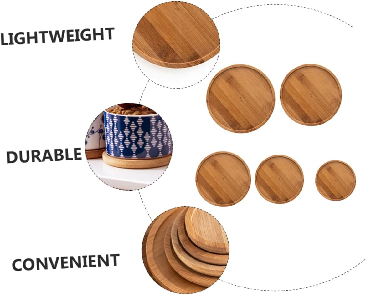 BCOATH 5Pcs Bamboo Flowerpot Water Trays and Plant Pot Plates for Indoor Gardening, Creative Natural Bamboo, Multiple Sizes 6.5-12Cm, Suitable for Home Patio Plant Protection