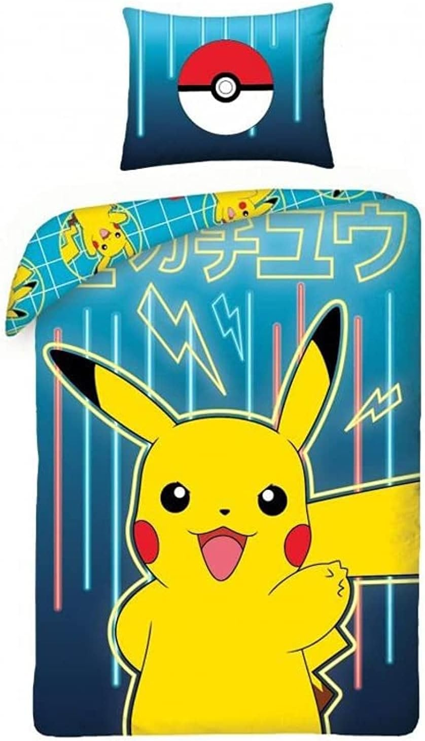 Halantex Bed Linen Set Pokemon Picachu Yellow Blue, 2 Pieces Set. 140X200 Cm + 1 Pillowcase. 100% Cotton Oeko-Tex image number 1