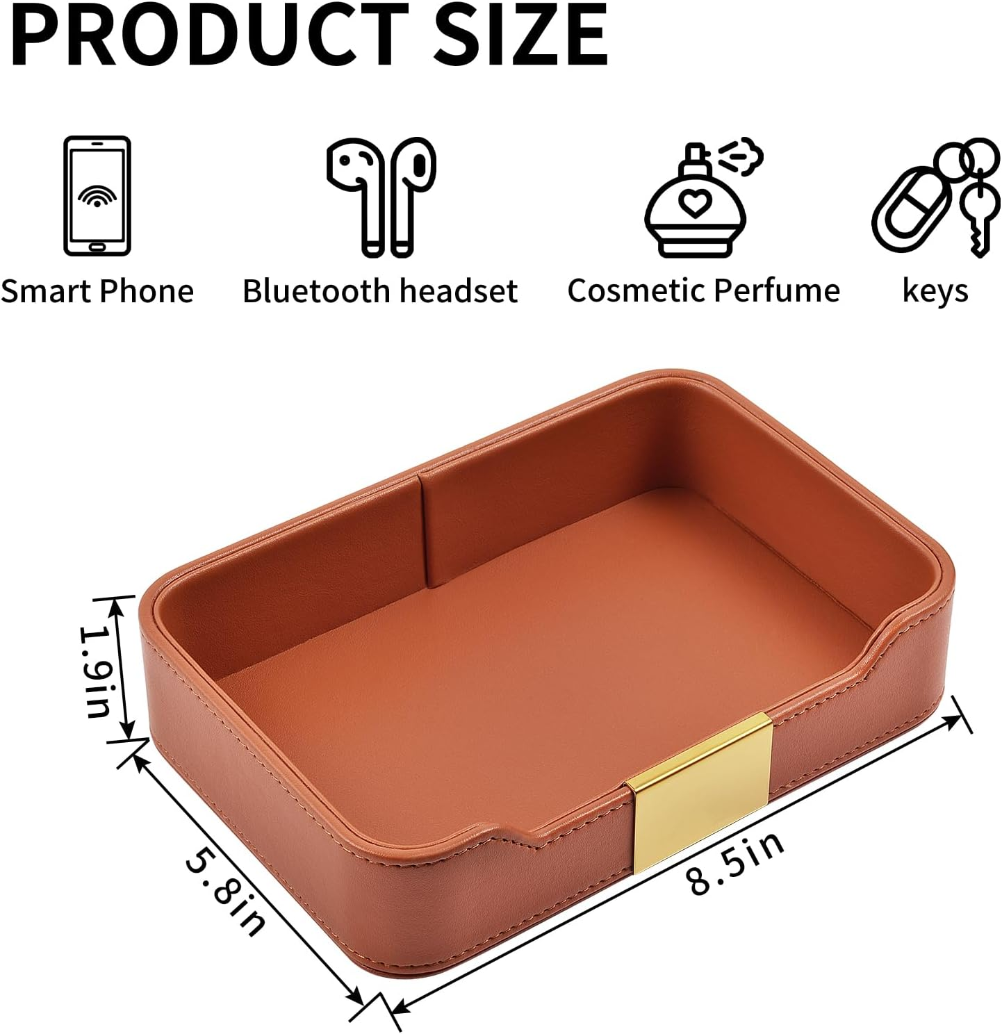 RHCSZ Leather Desktop Storage,Small Catchall Organizer,Luxury Decorative Tray,For Entryway Table to Hold Jewelry,Watch,Keys,Phone,Wallet,Orange, Hardware Tray-01