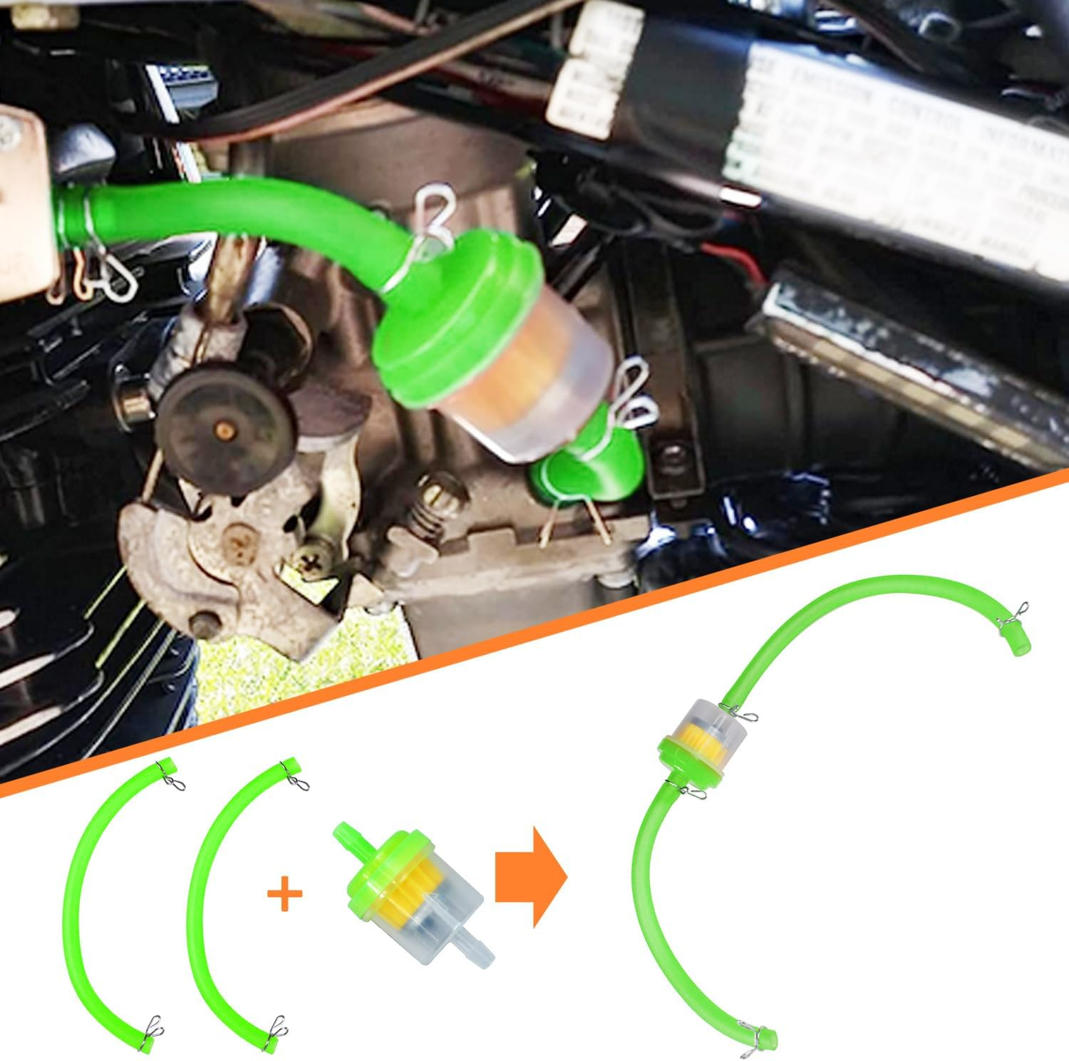 HOLATO Gas Fuel Line Hose Clamps Fuel Filters with Inline Shut off Valve Petcock Set for 50Cc 70Cc 90Cc 110Cc 125Cc 150Cc Taotao Coolster Apollo Baja ATV Four Wheeler Dirt Pit Bike (GREEN) - Blue image number 5