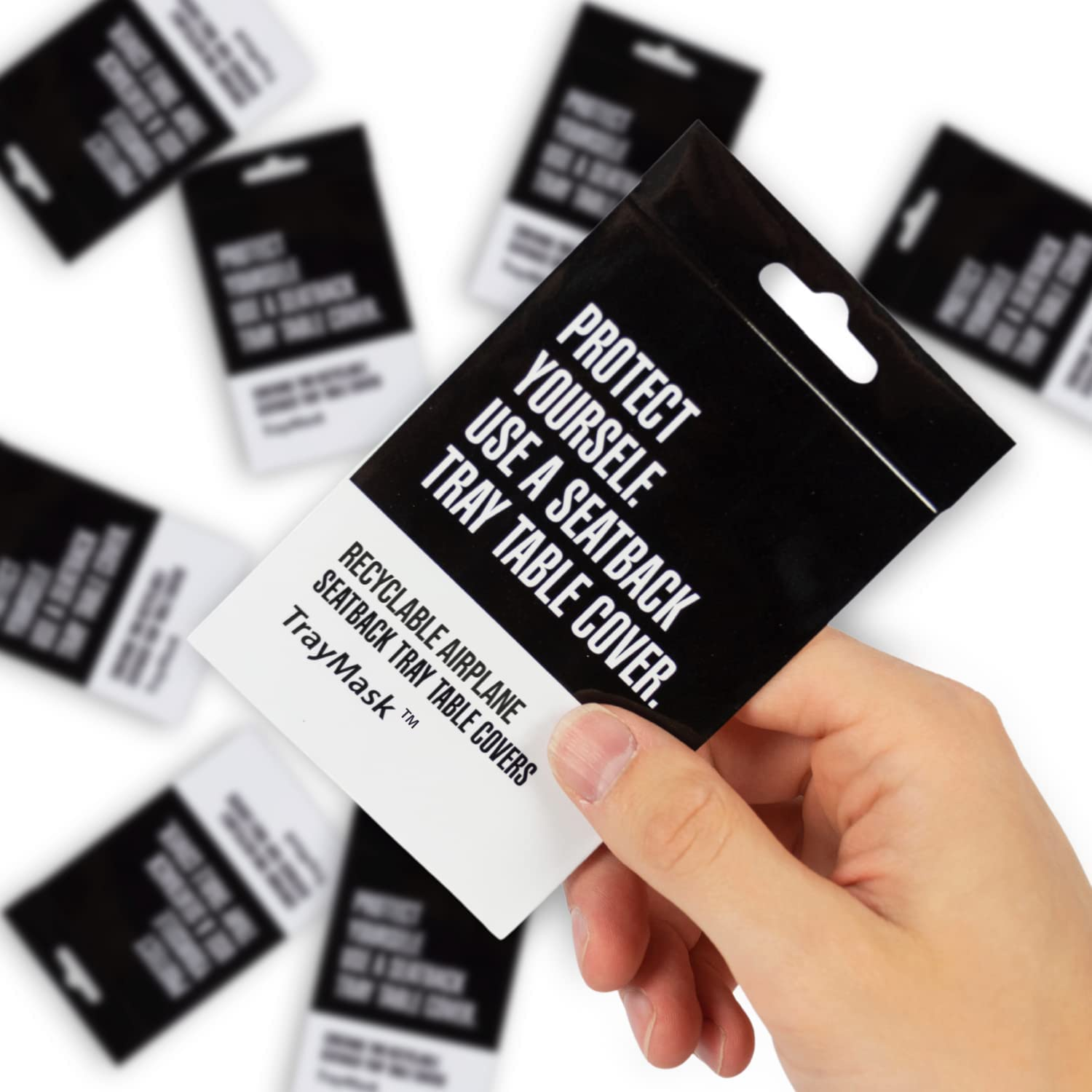 Traymask Disposable Tray Table Cover | Must Have Airplane Travel Essentials | Perfect for Toddlers, Kids and Adults Travel Accessories | Provides a Fresh/Clean Layer of Protection | 10 Pack image number 1