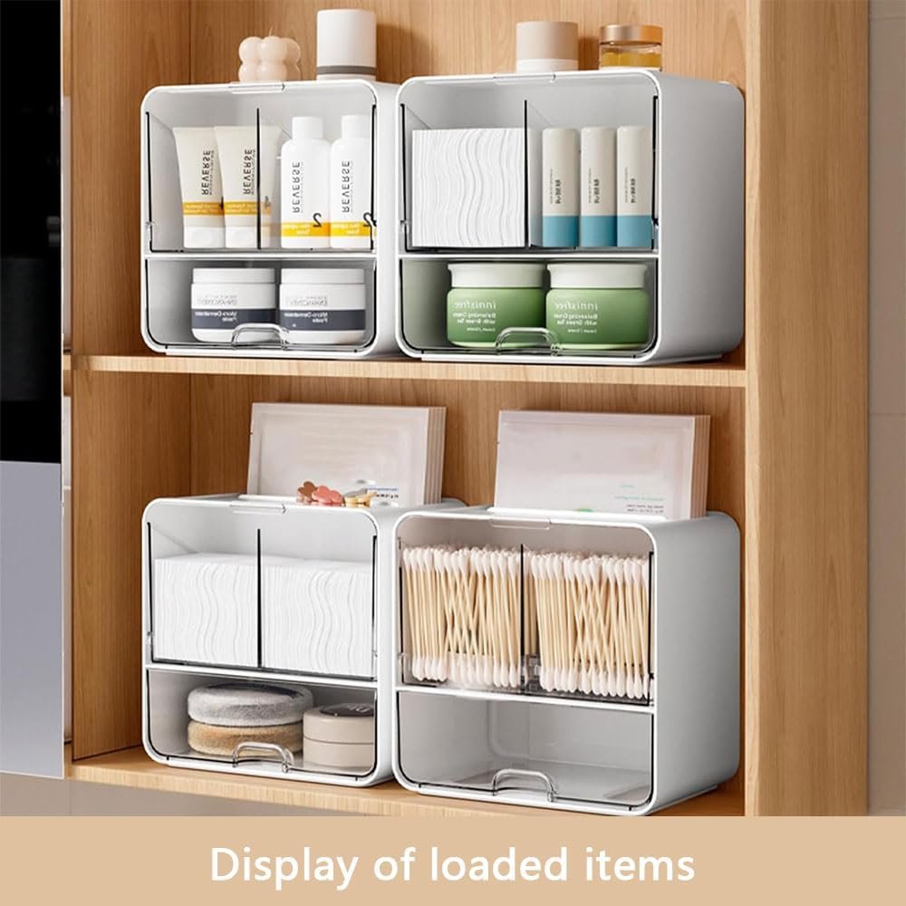 RUTREZOGO Transparent Bathroom Wall Mounted Organizer, Multi-Compartment Plastic Drawer Organizer, Cotton Swab Dispenser, Makeup Organizer for Bathroom, Kitchen, Living Room and Dormitory image number 6