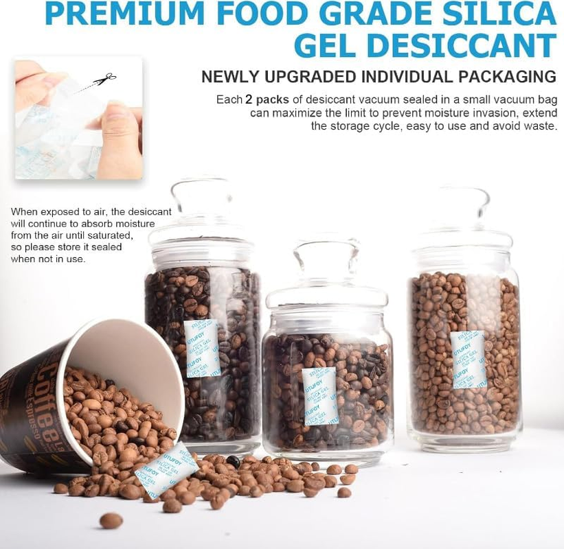 Silica Gel Packets 50 Gram [20 Packs], Moisture Absorber Sachets with Color Indicator, Reusable Desiccant for Food Storage, Electronics & Closet（2 Packs in Individual Bag） image number 2