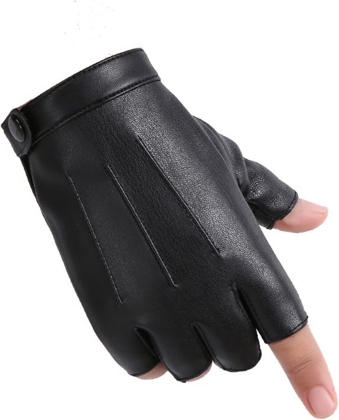 XUNQUCOM 2 Pairs PU Faux Leather Half Finger Gloves Fingerless Driving Gloves for Men Women