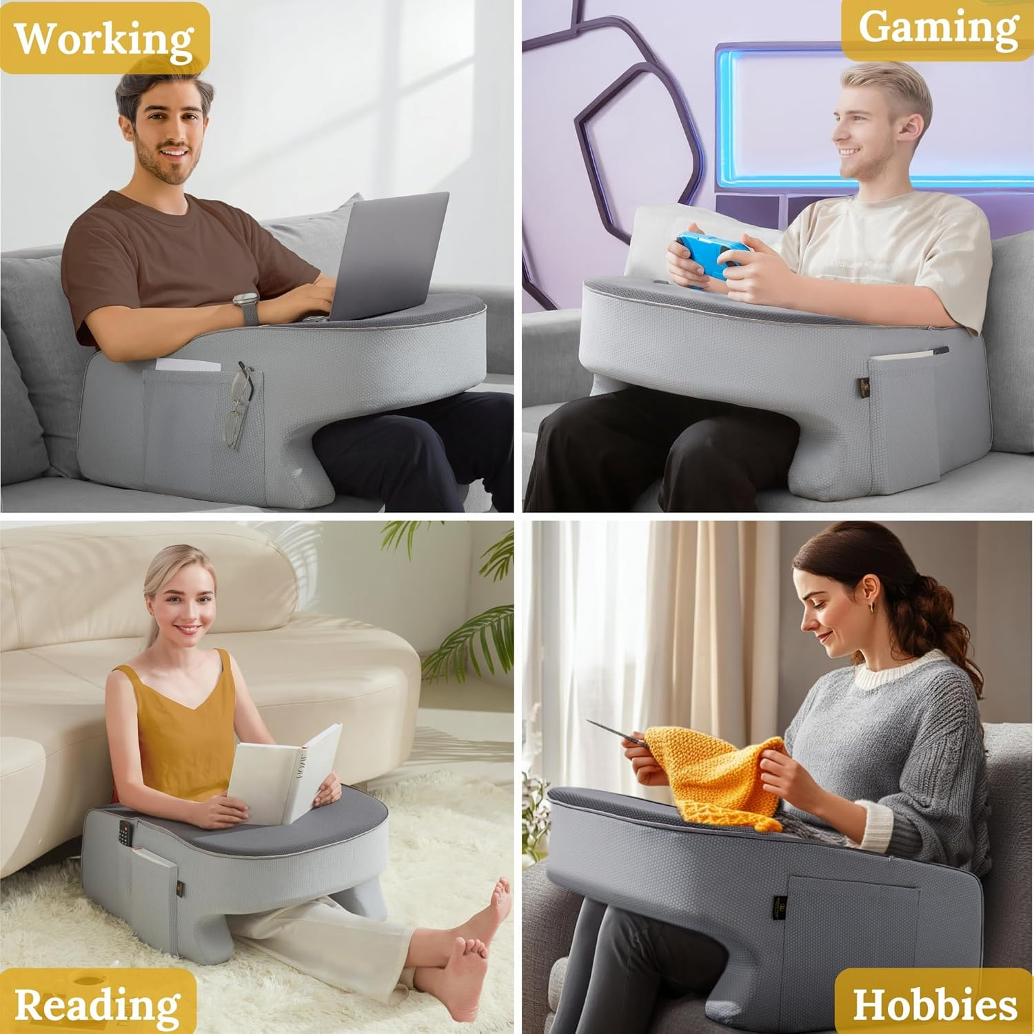 Lap Desk Pillow - Gaming Pillow, Reading Pillow, Laptop Desk for Bed, Couch Desk, Luxurious Lap Pillow Desk Supports Arms Shoulders Neck, Memory Foam image number 3